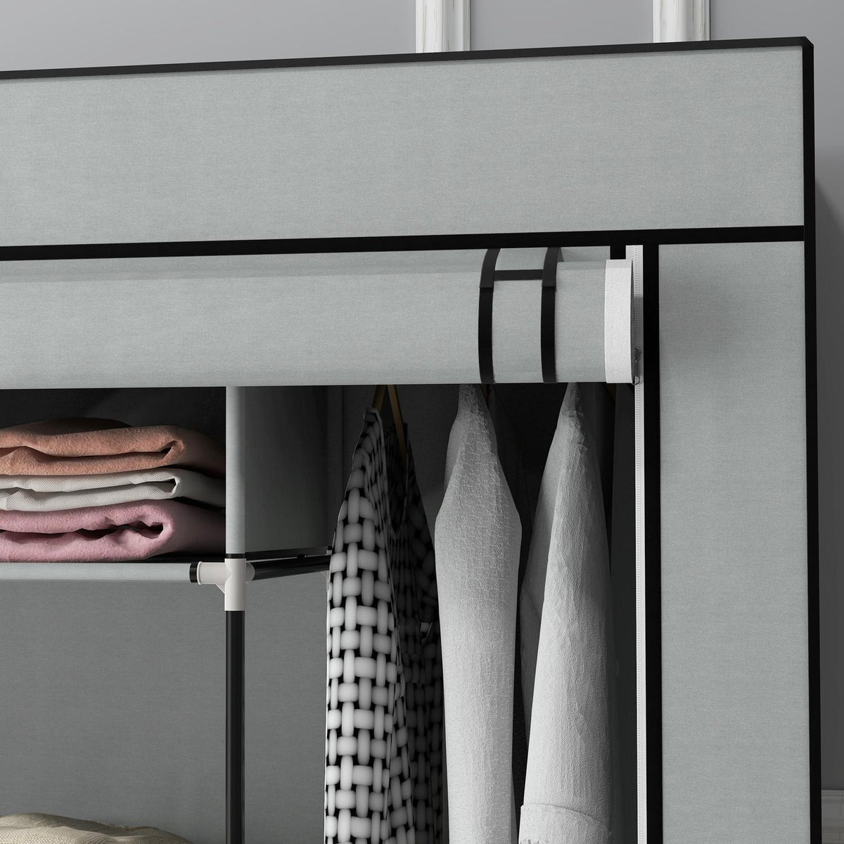 Fabric Wardrobe With Clothes Rail, 10 Compartments, 4 Drawers, Wardrobe In Fleece Look, Dark Grey