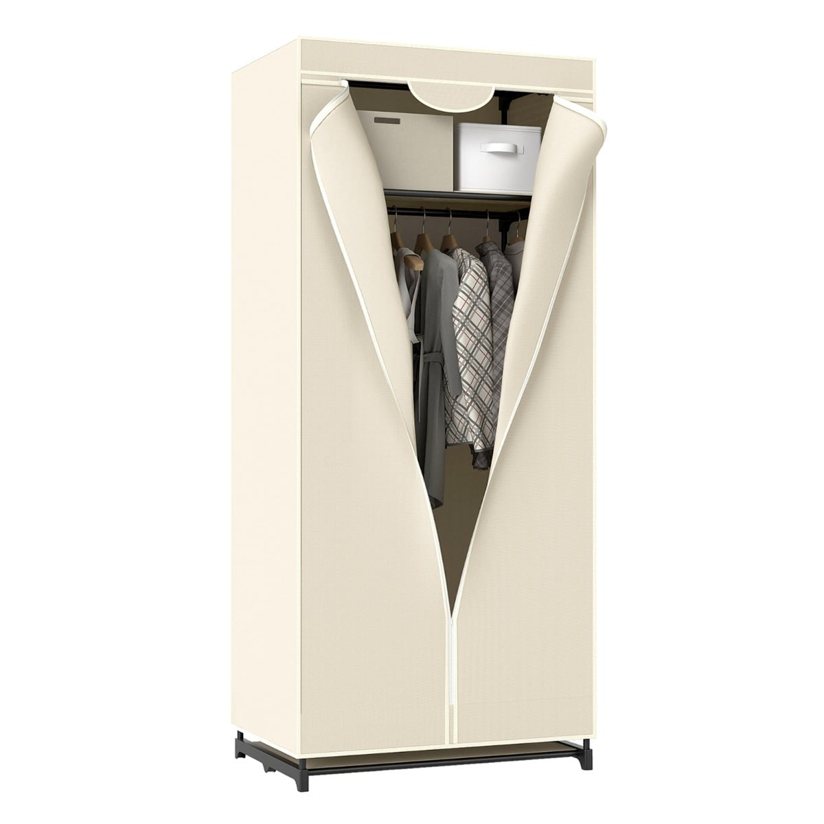 Fabric Wardrobe with Rod & Shelves, Beige, 75x50x170 cm