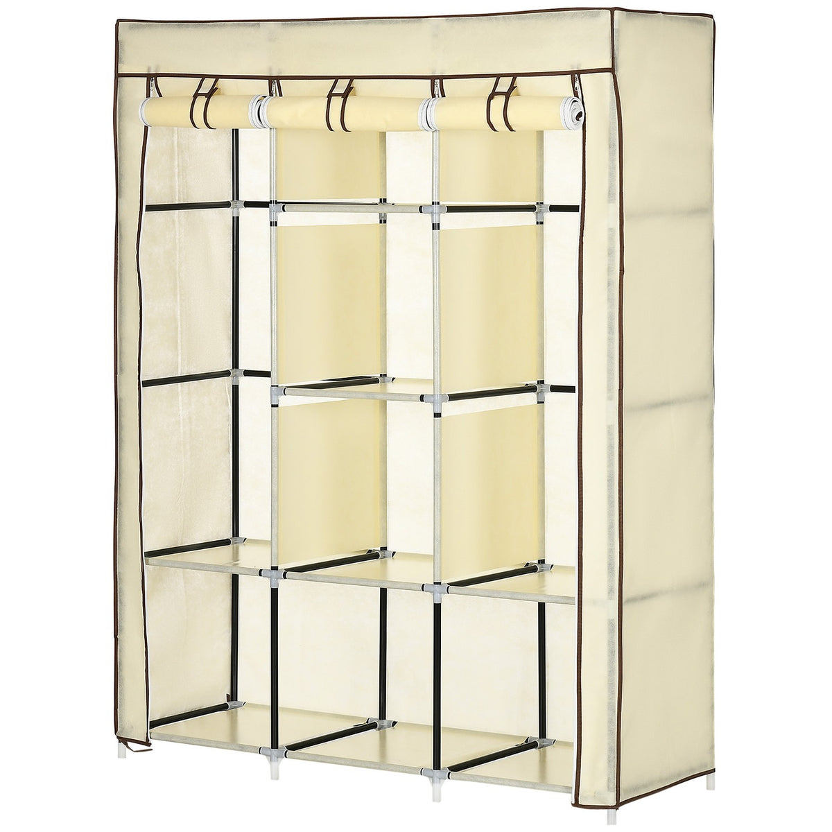 Fabric wardrobe, wardrobe with clothes rails, 8 levels, folding wardrobe, foldable wardrobe for bedroom, hallway, non-woven fabric, cream white, 125 x 43 x 162.5 cm