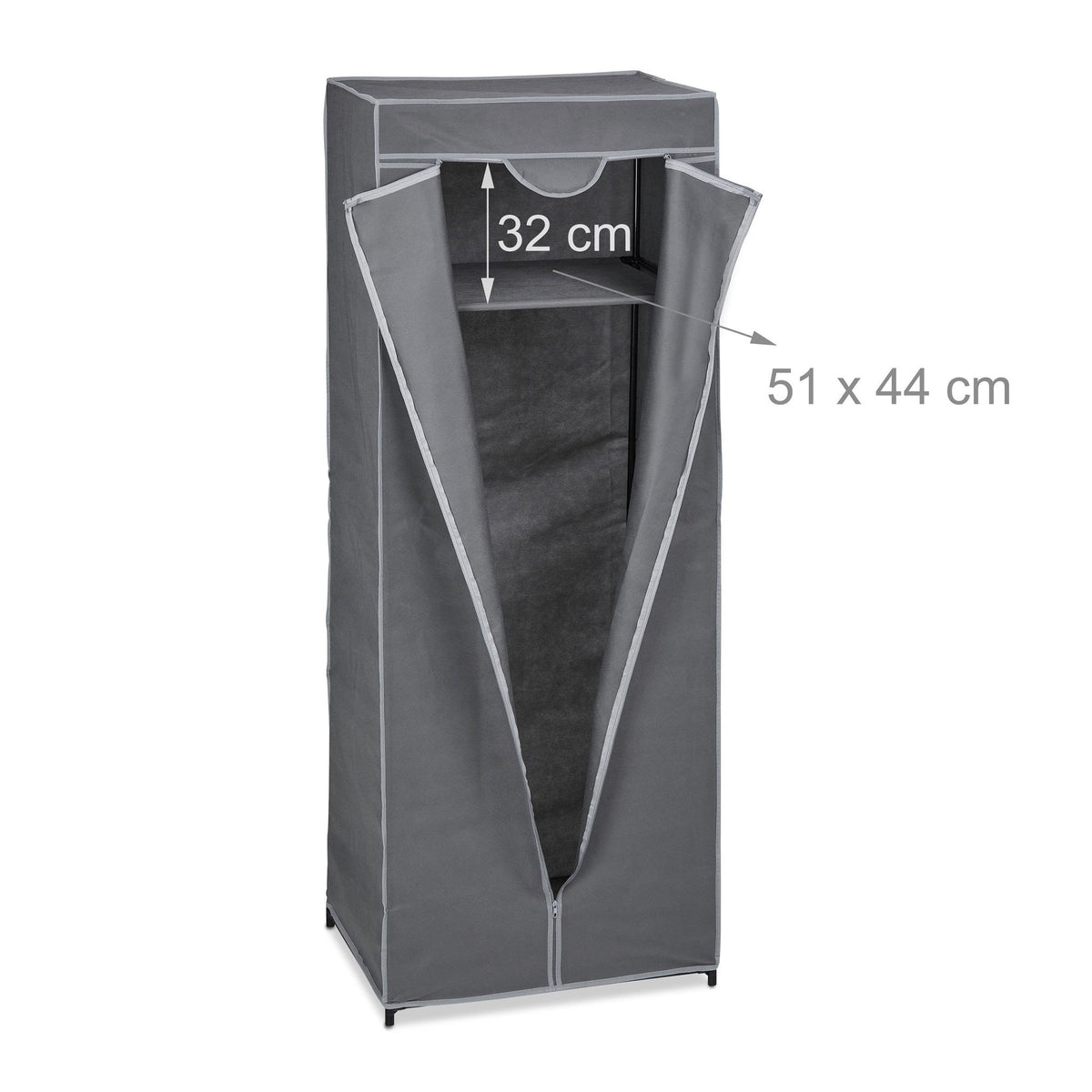 Fabric wardrobe with clothes rail