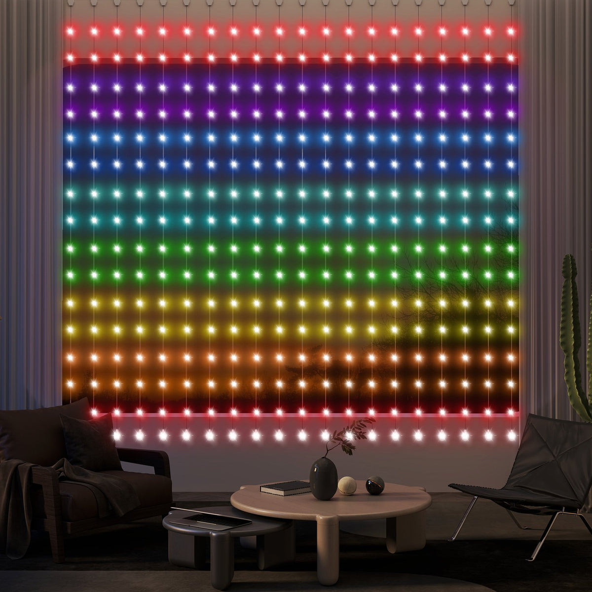 Fairy Lights 3×3m 400 LEDs Light Curtain with Adjustable Brightness Music Synchronization Scene Modes Timer Function Fairy Lights Curtain Indoor Outdoor IP44 for Wedding, Party, Christmas