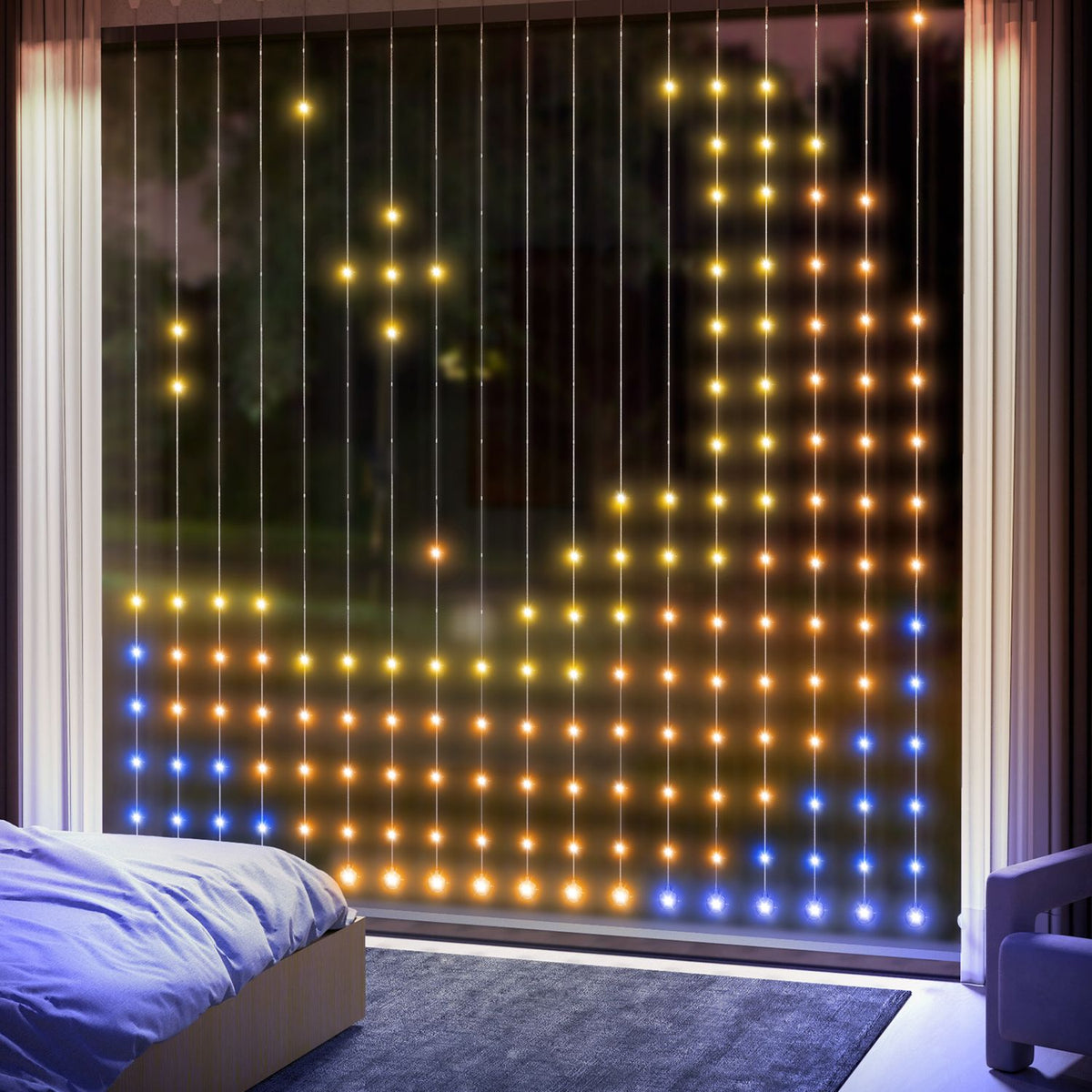 Fairy Lights 3×3m 400 LEDs Light Curtain with Adjustable Brightness Music Synchronization Scene Modes Timer Function Fairy Lights Curtain Indoor Outdoor IP44 for Wedding, Party, Christmas