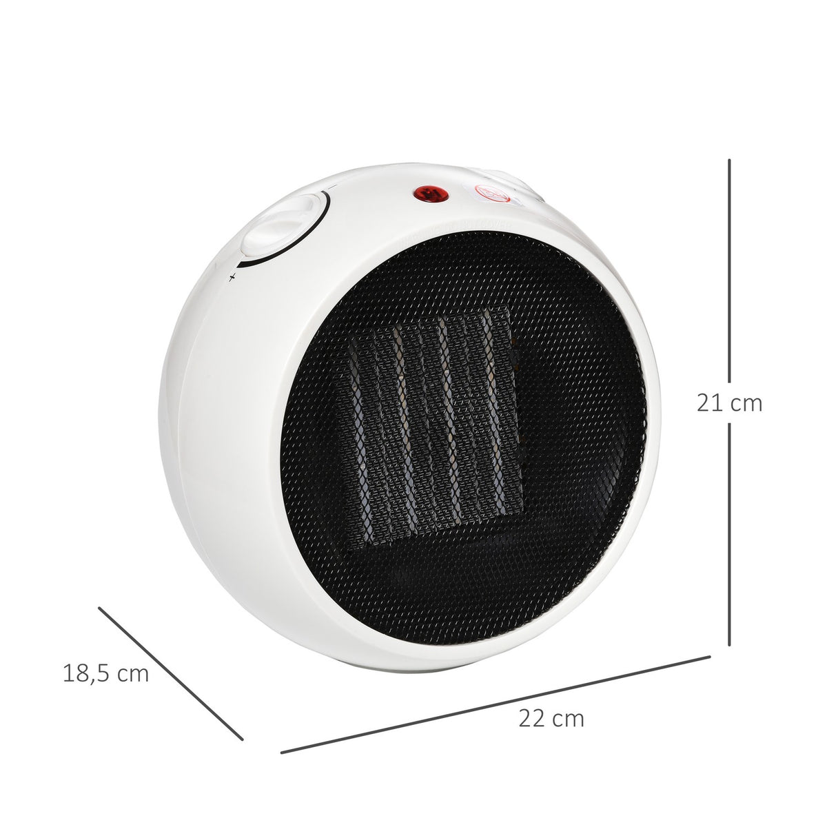 Fan Heater Electric Heater Heater Heater Heat 900W/1500W Pp Plastic White + Black 22 X 18.5 X 21 Cm