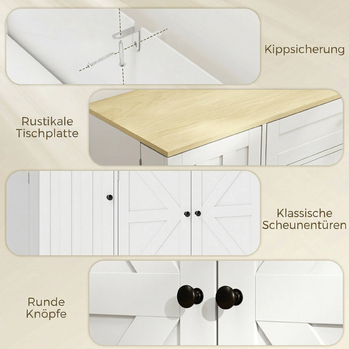 Farmhouse Kitchen Sideboard with Sliding Doors, Adjustable Shelves
