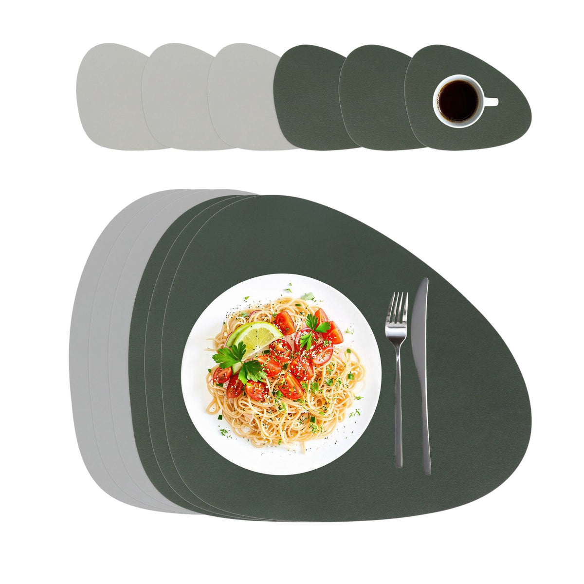 Faux Leather Placemats & Coasters Set, Reversible, 6-Pack