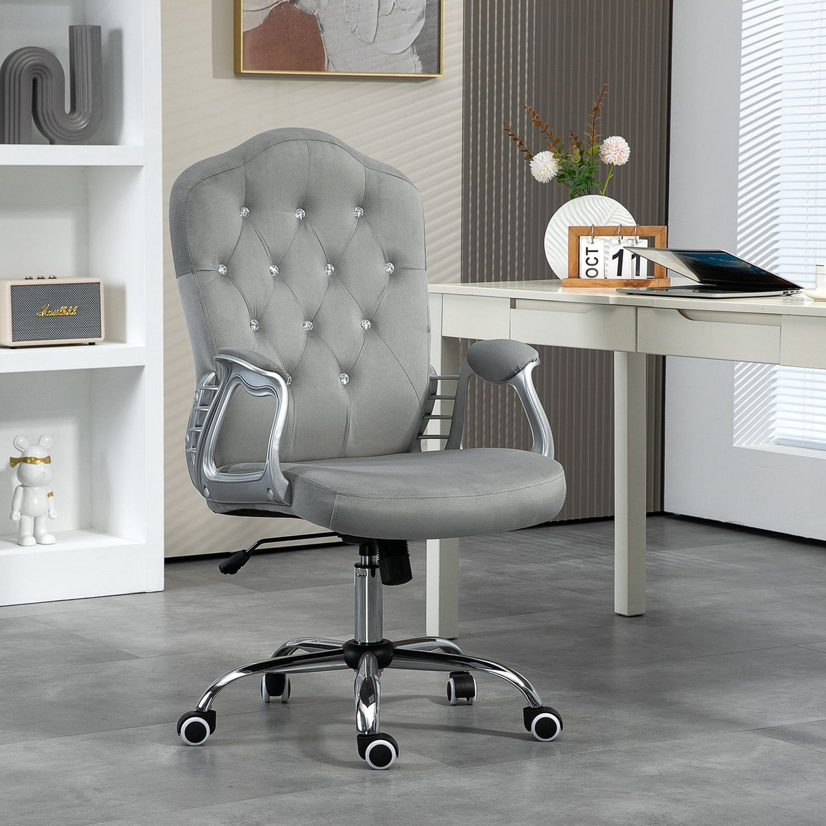 Faux leather office chair, ergonomic desk chair with rocker function, 360° rotatable, height adjustable, up to 120 kg, light gray