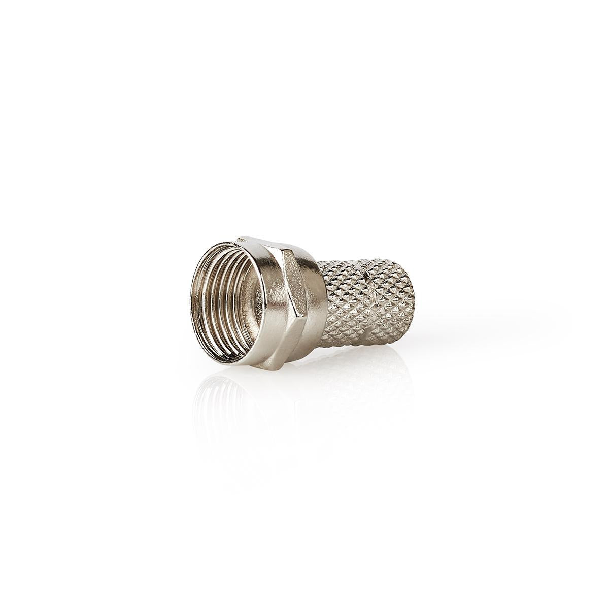 F connector | Straight | Male | Nickel Plated | 75 Ohm | Twist-On | Cable input diameter: 5.0 mm | Zinc Alloy | Silver | 25 pcs. | Plastic bag