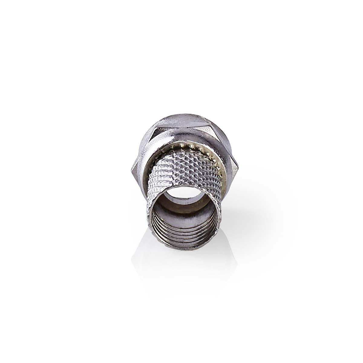 F connector | Straight | Male | Nickel Plated | 75 Ohm | Twist-On | Cable input diameter: 6.4 mm | Zinc Alloy | Silver | 25 pcs. | Plastic bag