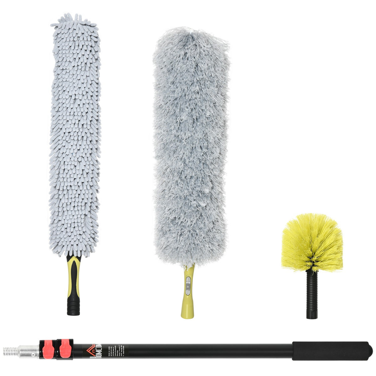 Feather Duster Set 4-In-1 Extendable Dusting Brush, Microfibers, 73-180Cm, For Ceilings & Cobwebs, Washable Telescopic Rod