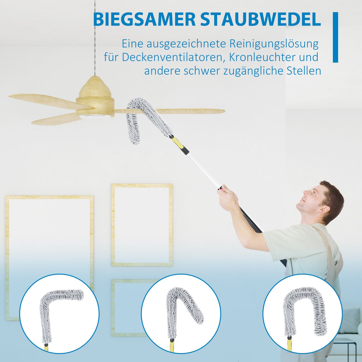 Feather Duster Set 4-In-1 Extendable Dusting Brush, Microfibers, 73-180Cm, For Ceilings & Cobwebs, Washable Telescopic Rod
