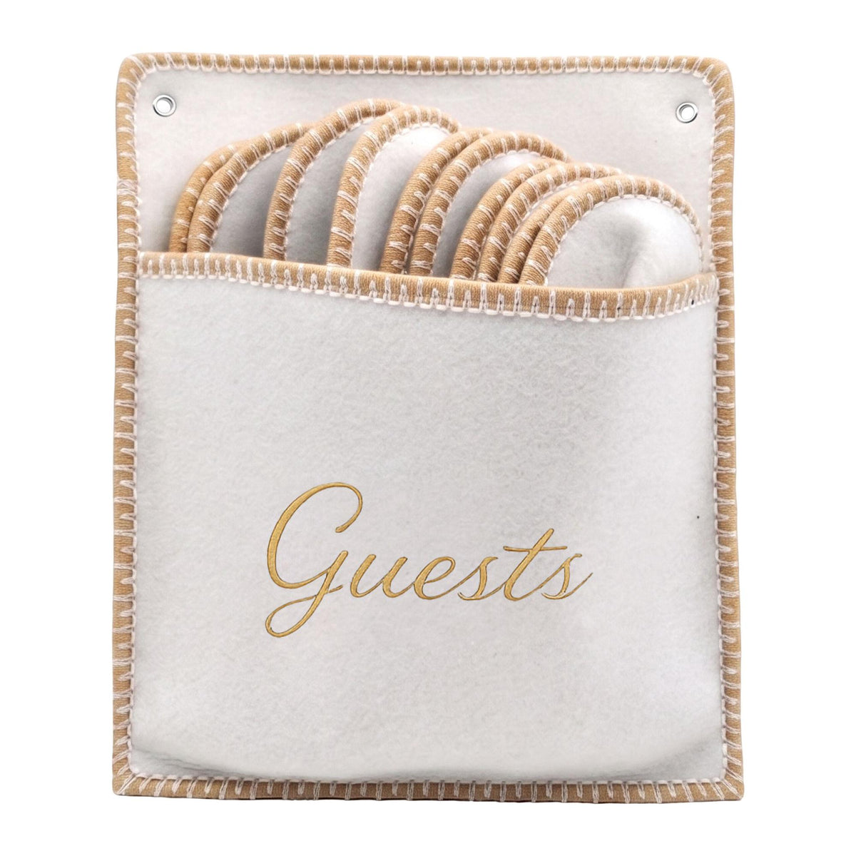 Felt Guest Slippers Set, 6 Pairs, Beige, Non-Slip Sole