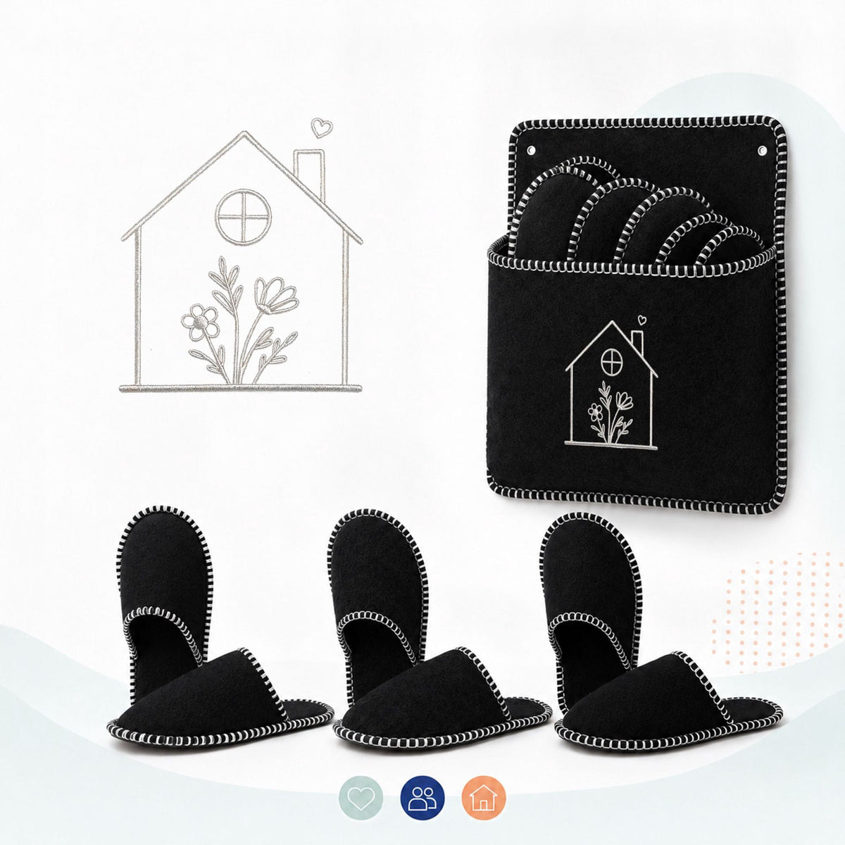 Felt Guest Slippers Set, 6 Pairs with Storage Bag