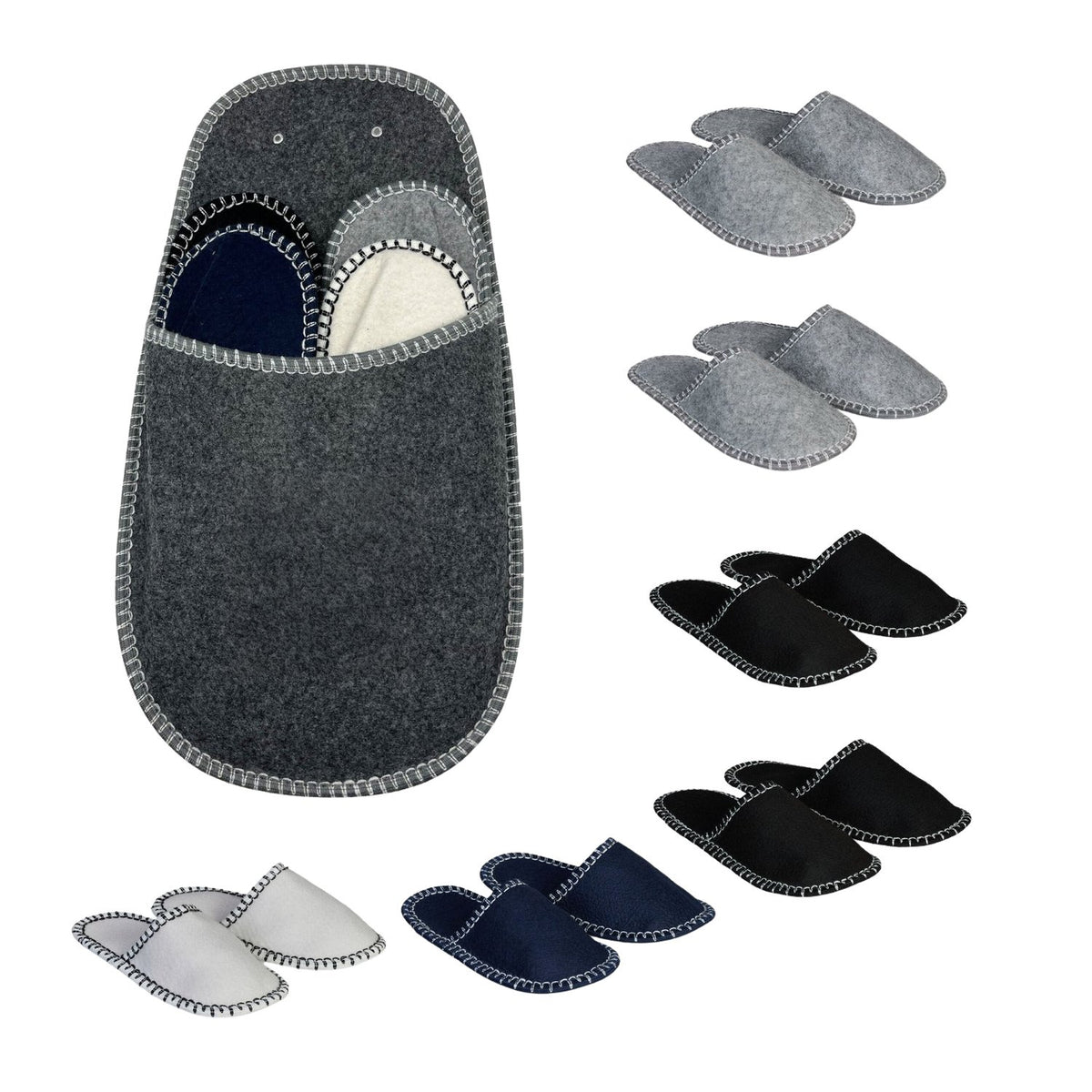 Felt Guest Slippers Set, Non-Slip, 6 Pairs with Bag