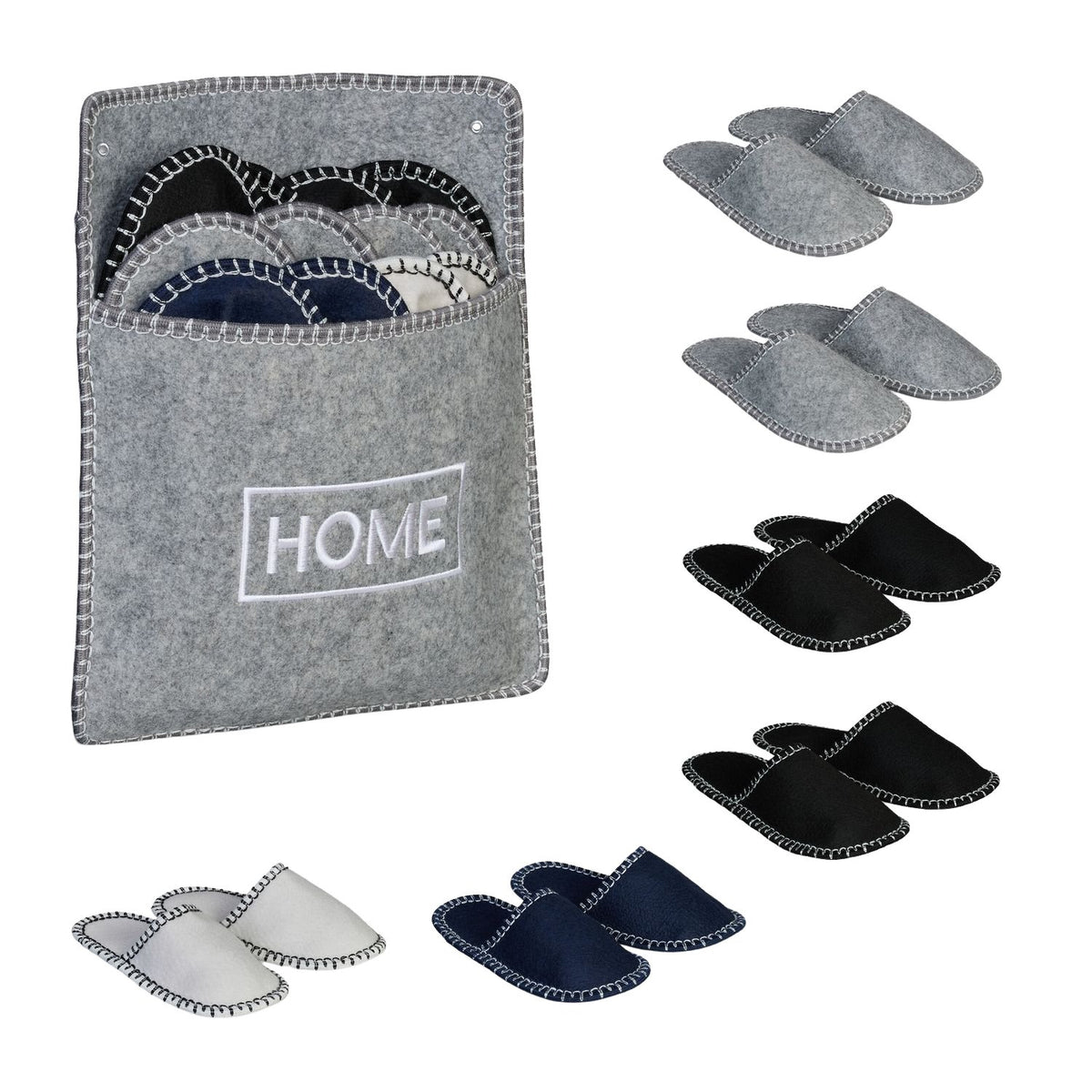 Felt Guest Slippers Set with Bag – 6 Pairs, Non-Slip Soles