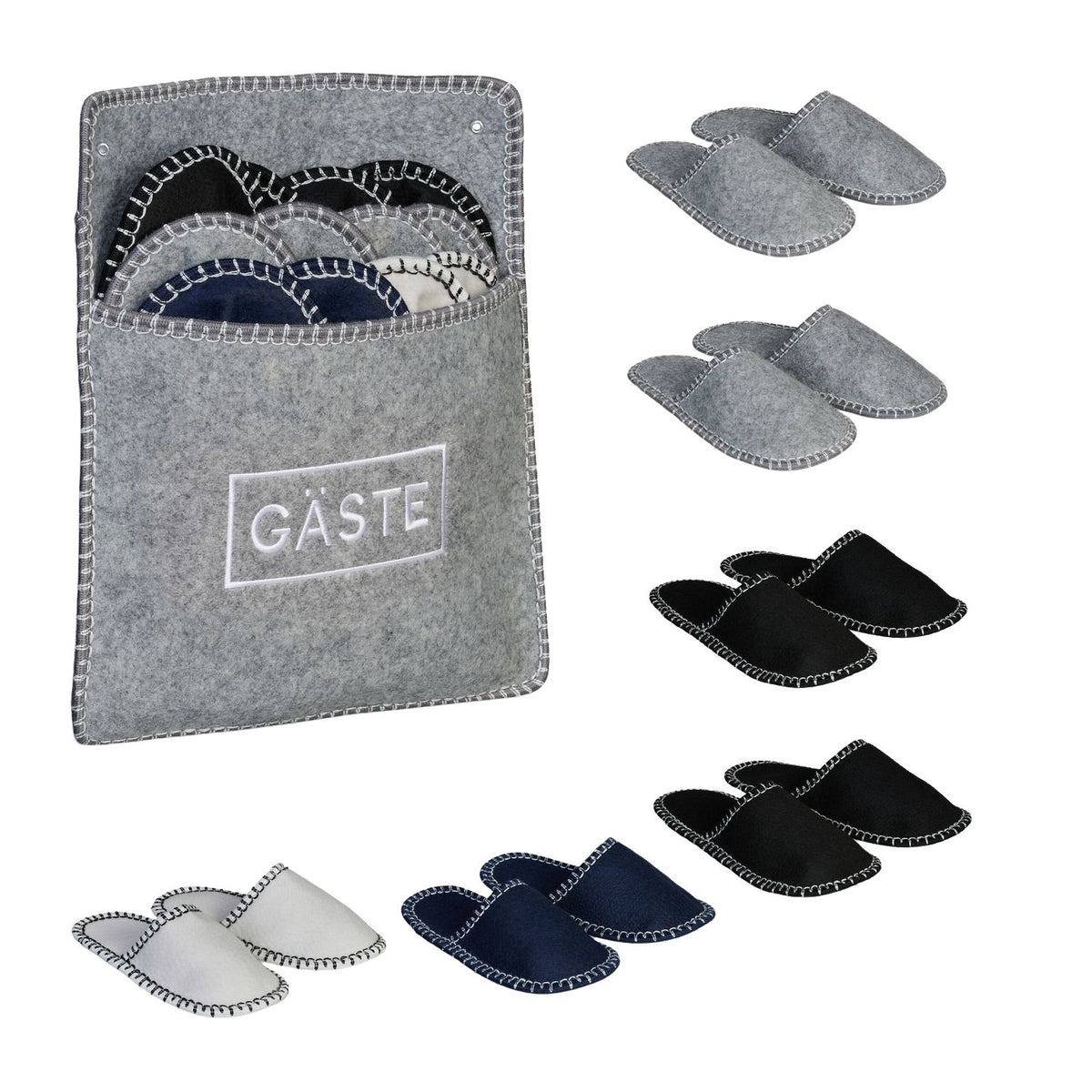 Felt Guest Slippers Set with Bag – 6 Pairs, Non-Slip Soles