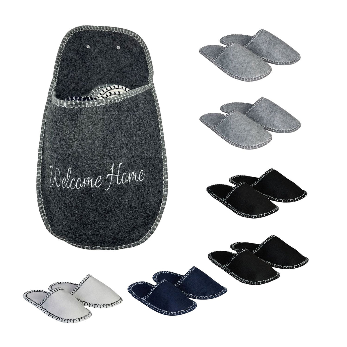 Felt House Slippers, Non-Slip, 6 Pairs with Storage Bag