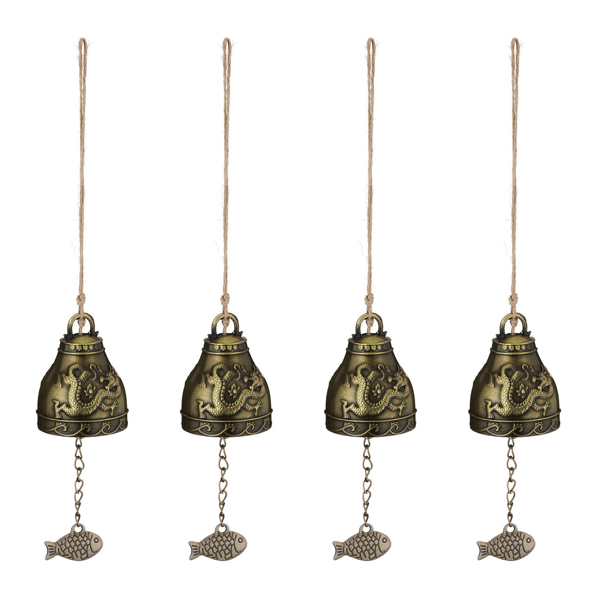 Feng Shui Wind Chimes Set, 4x Bells with Lucky Symbols