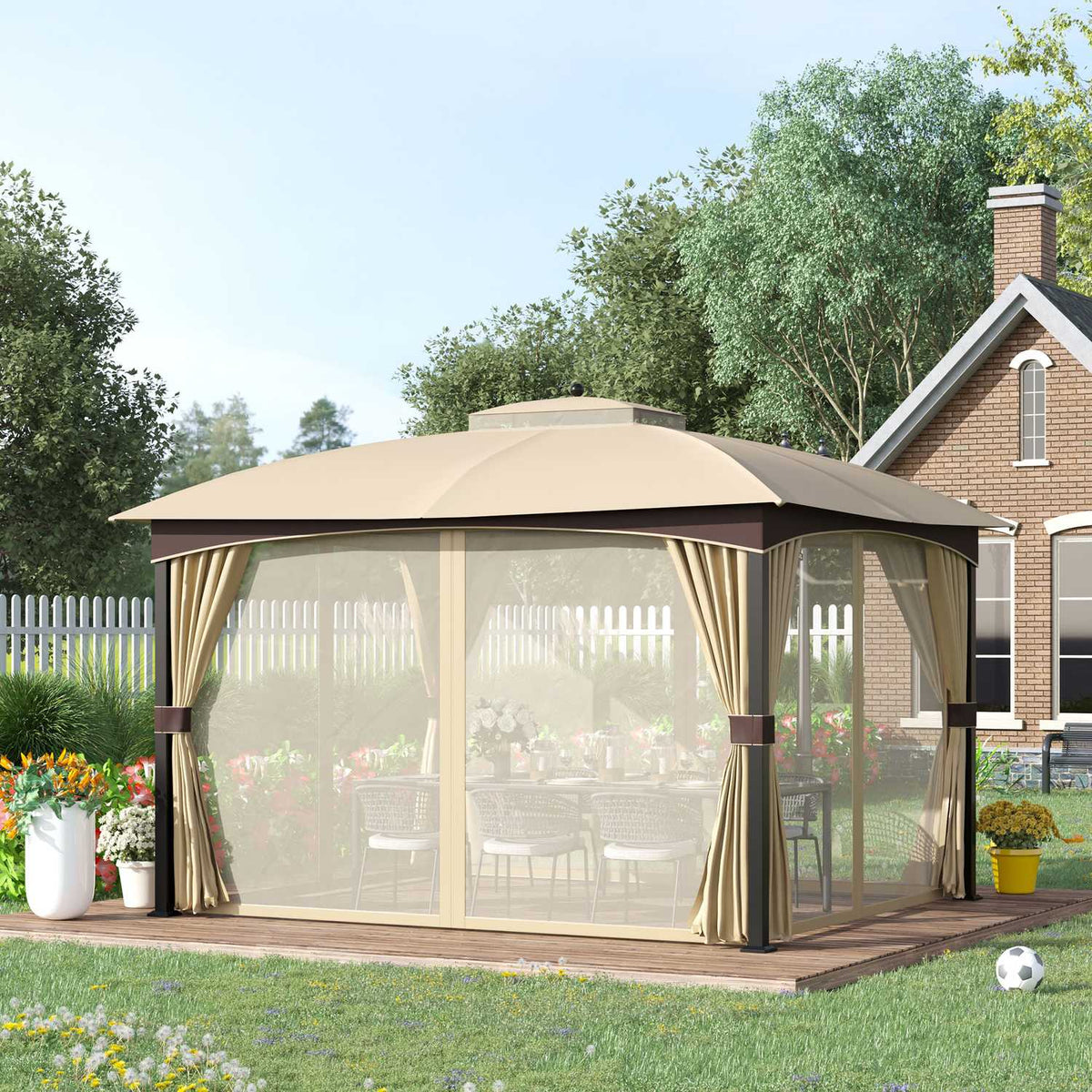 Festive Party Tent 3X4M Side Walls Mosquito Net Double Roof Metal Polyester