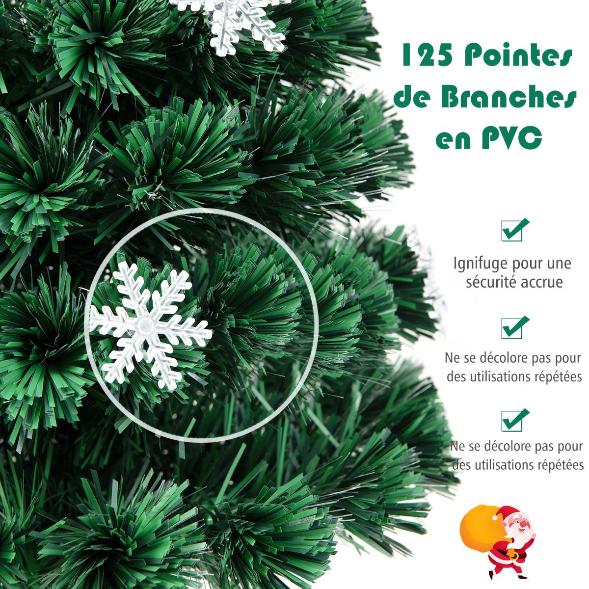 Fiber Optic Christmas Tree 120cm, LED Lights, Snowflakes