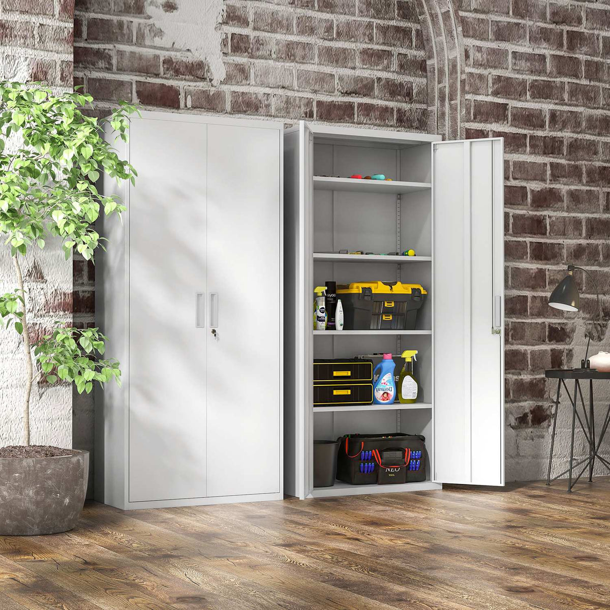 Filing Cabinet, Office Cabinet with 2 Doors, 5 Tier Multi-Purpose Cabinet with Adjustable Shelf, Steel Storage Cabinet for Study, Living Room, White