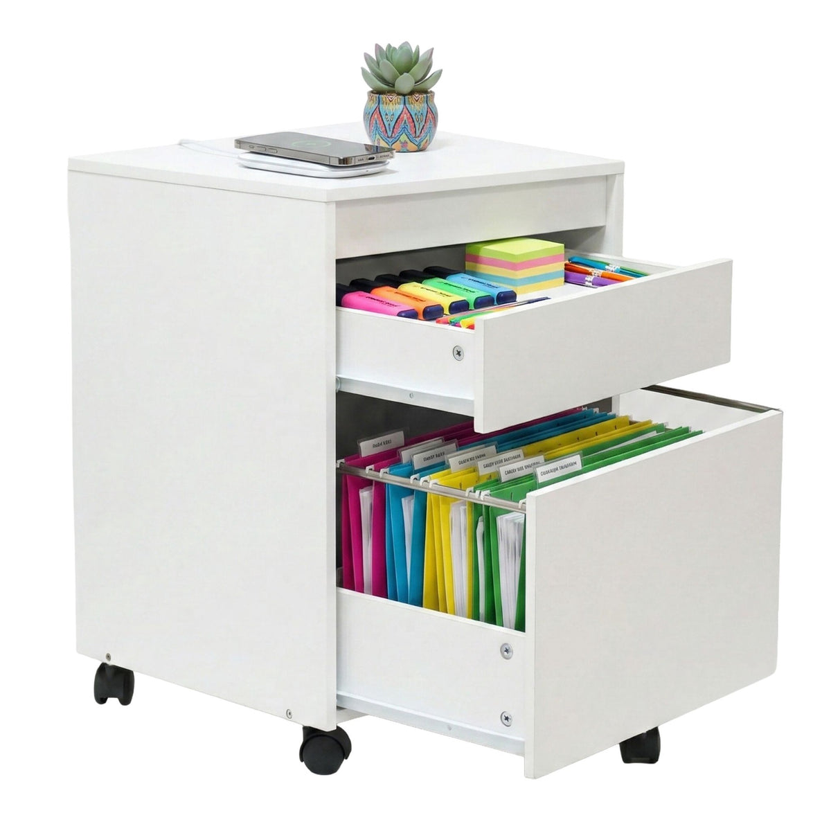 Filing Cabinet with Hanging Files and Wheels