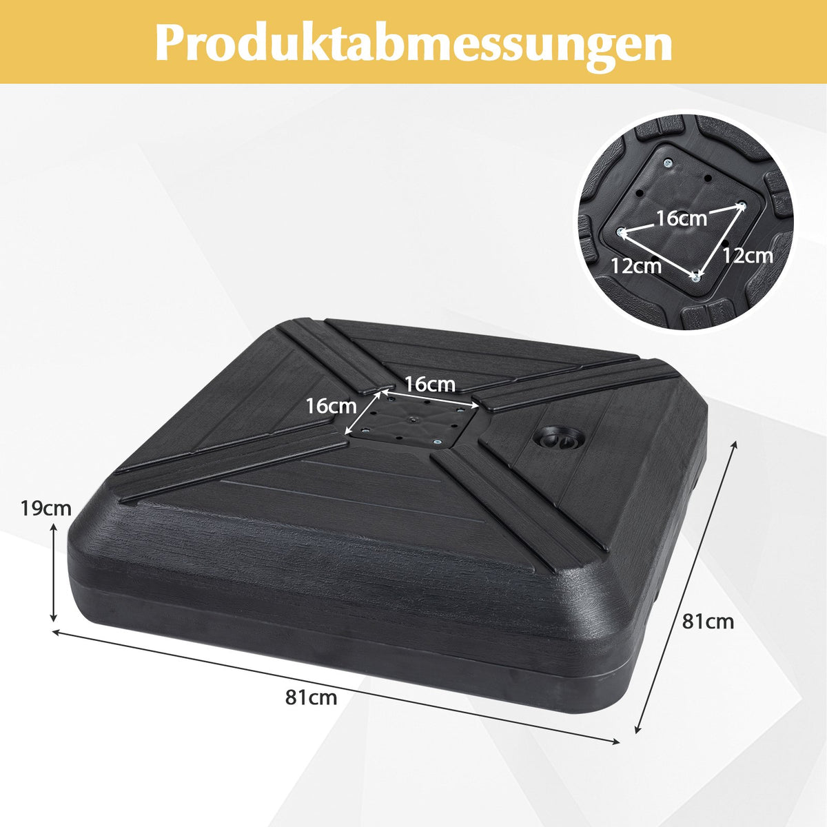 Fillable Heavy-Duty Umbrella Base with Wheels, 81cm Square