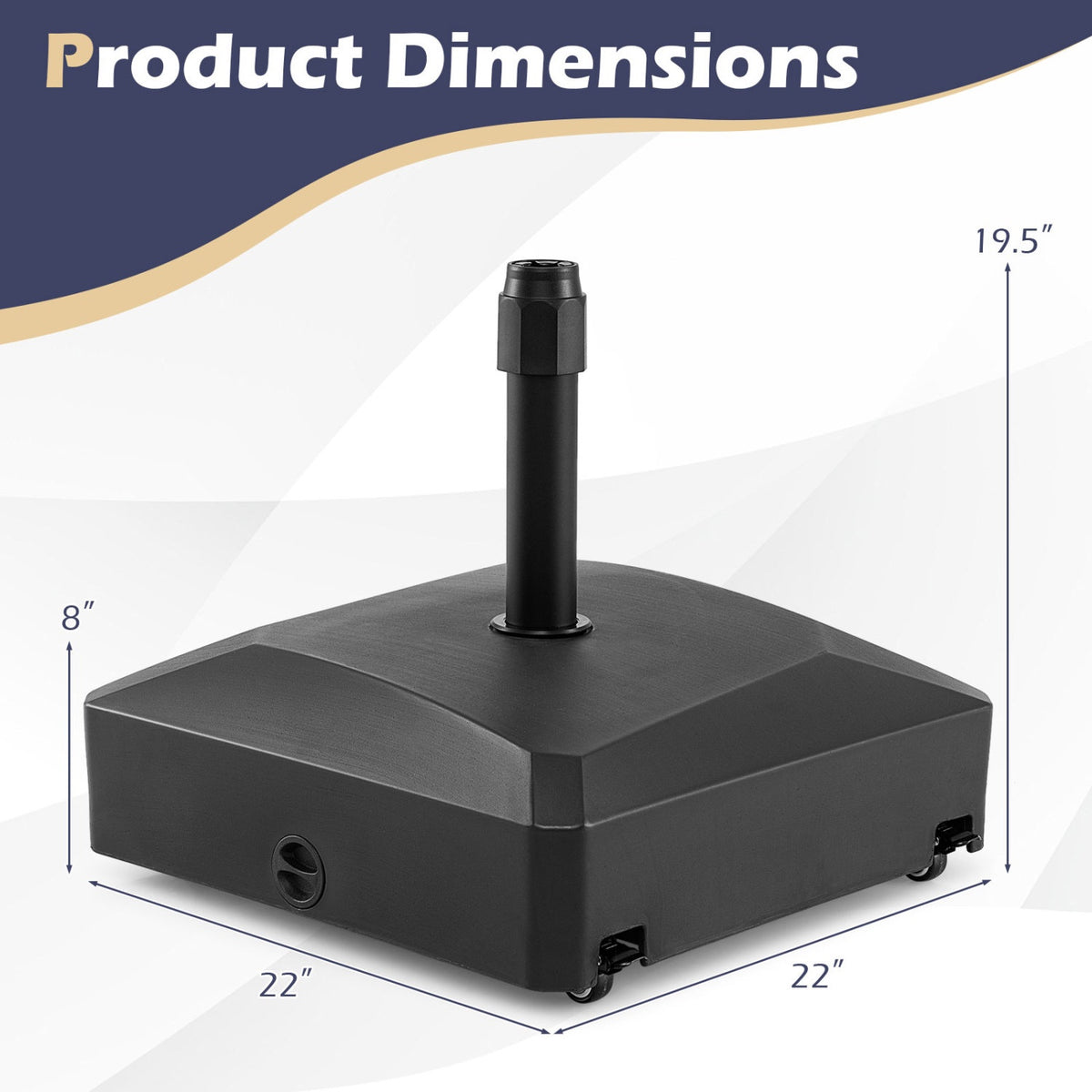 Fillable Mobile Umbrella Base, 176 lb, 4 Wheels, 2 Locks