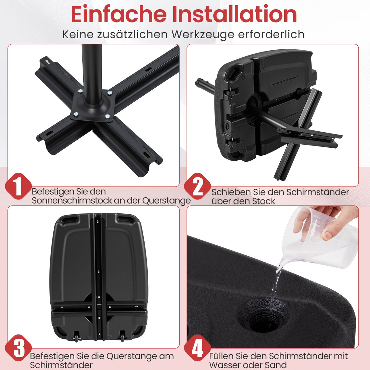 Fillable Patio Umbrella Base with Wheels, HDPE, 102kg Capacity