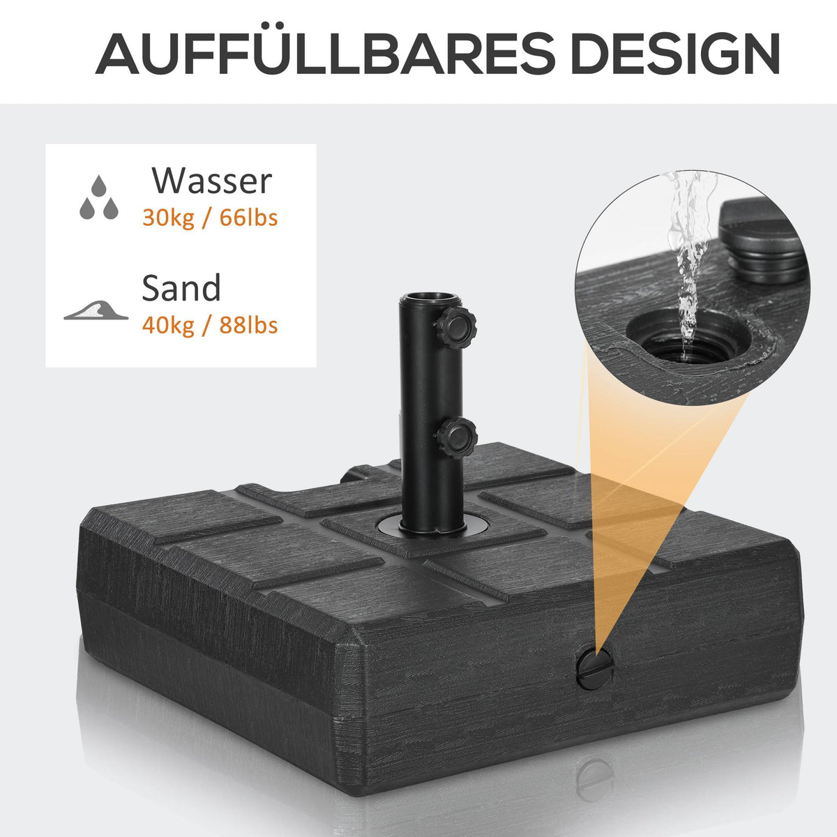 Fillable Plastic Umbrella Base, 30-40kg, Black