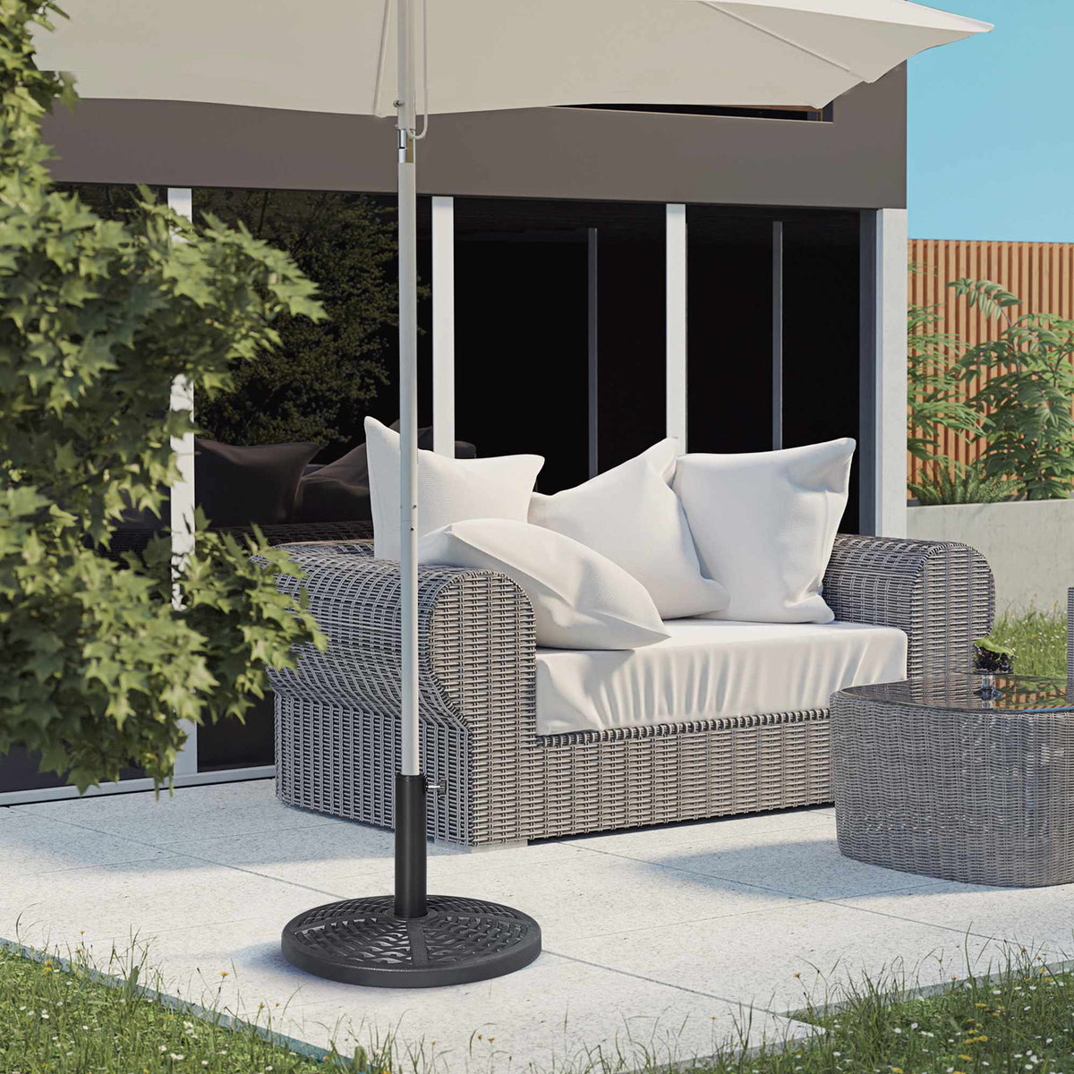 Fillable Umbrella Base, Rattan Style, Fits 38-48mm Poles