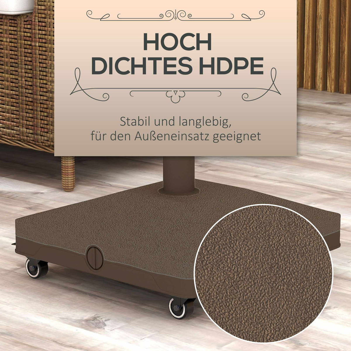 Fillable Umbrella Base with Wheels, 22-38mm, Brown
