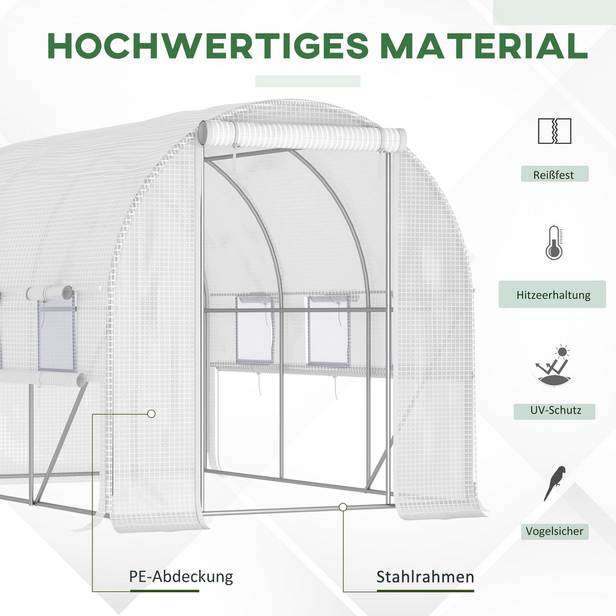 Film Greenhouse 2.95X2X2M, Tunnel, Roll-Up Windows, Uv Protection, Windproof, Steel, White