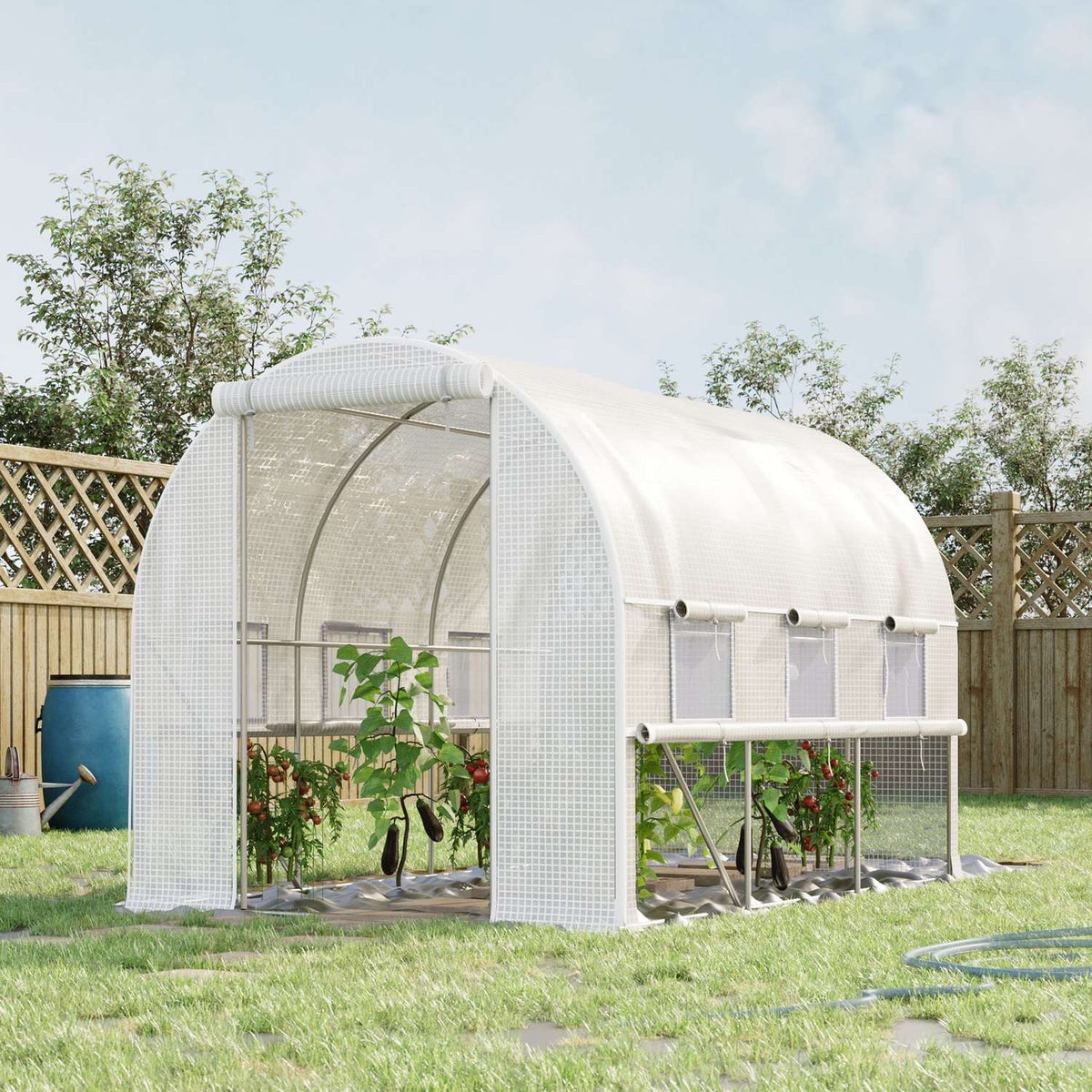 Film Greenhouse 2.95X2X2M, Tunnel, Roll-Up Windows, Uv Protection, Windproof, Steel, White