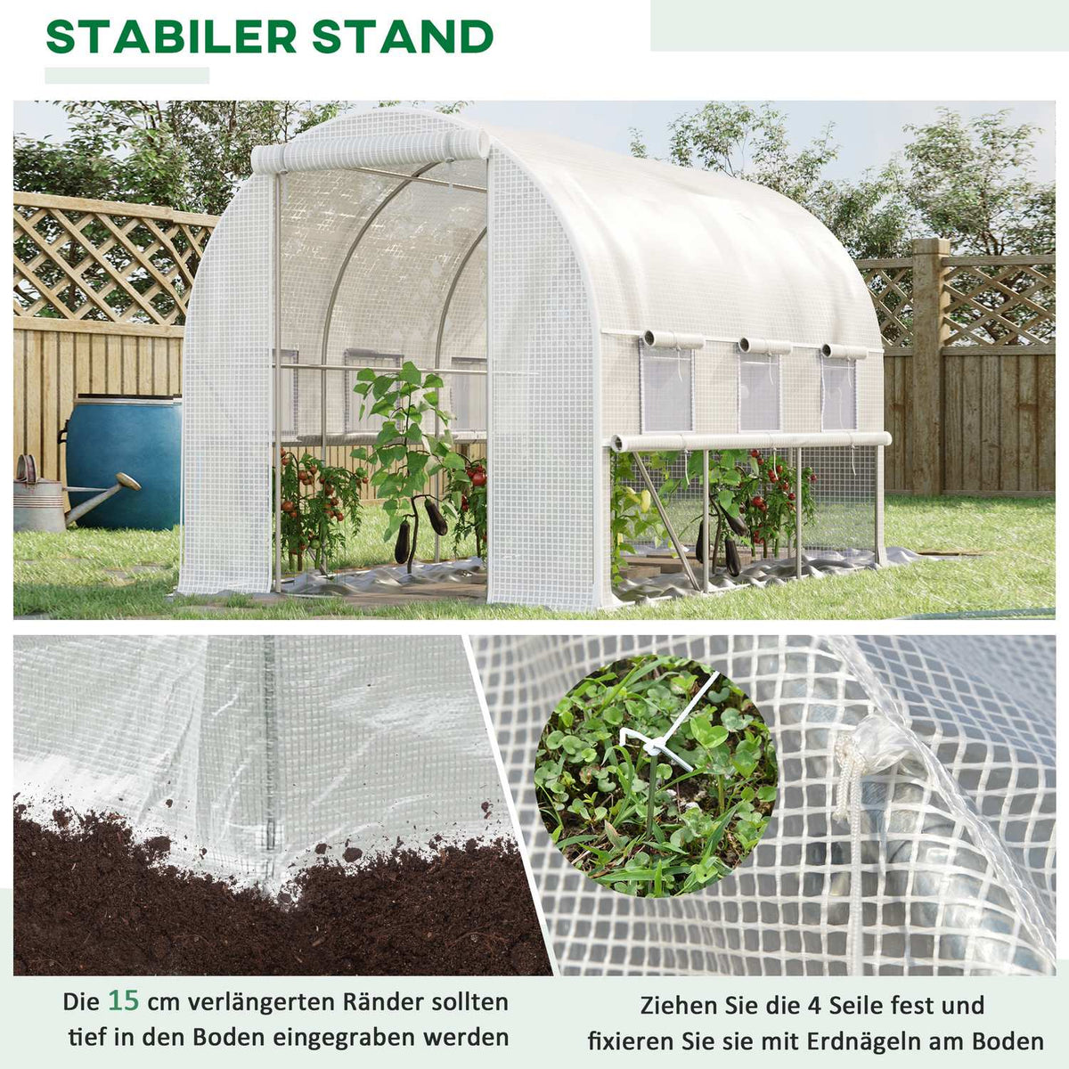 Film Greenhouse 2.95X2X2M, Tunnel, Roll-Up Windows, Uv Protection, Windproof, Steel, White