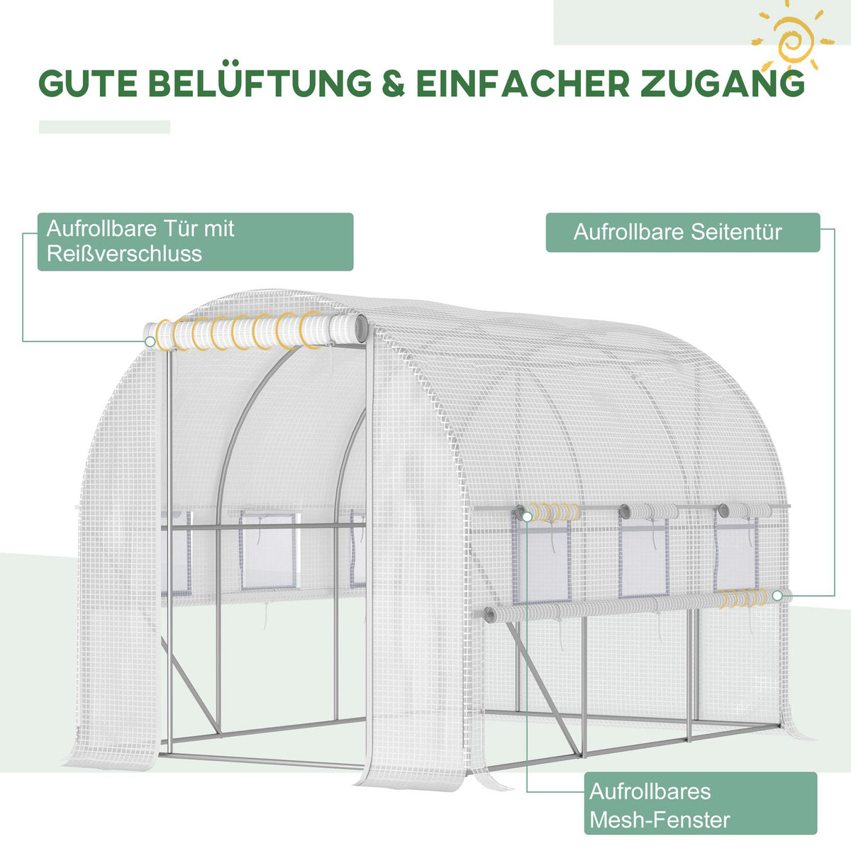 Film Greenhouse 2.95X2X2M, Tunnel, Roll-Up Windows, Uv Protection, Windproof, Steel, White