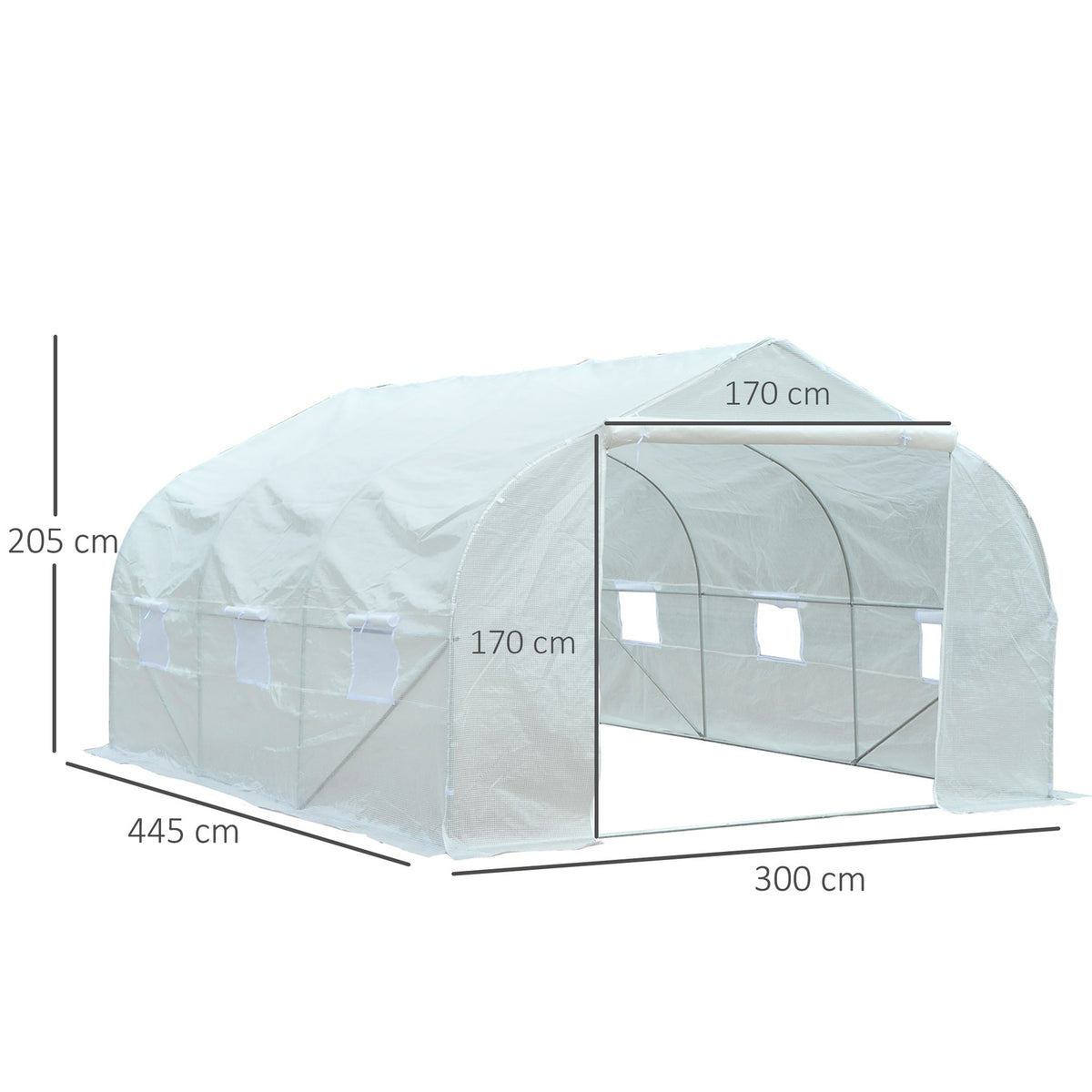 Film Greenhouse 4.45X2.99X2.05M Uv Protection Tomato House, Mesh Window, Windproof, Metal, White