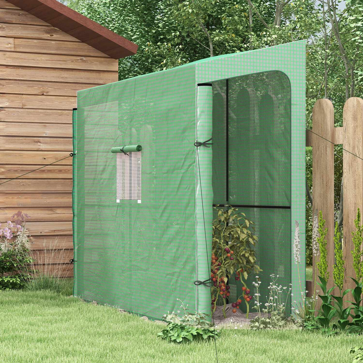 Film Greenhouse, Greenhouse, Greenhouse with Two Doors, Windproof Tomato House with Side Window, UV Protection for Garden, PE, Green