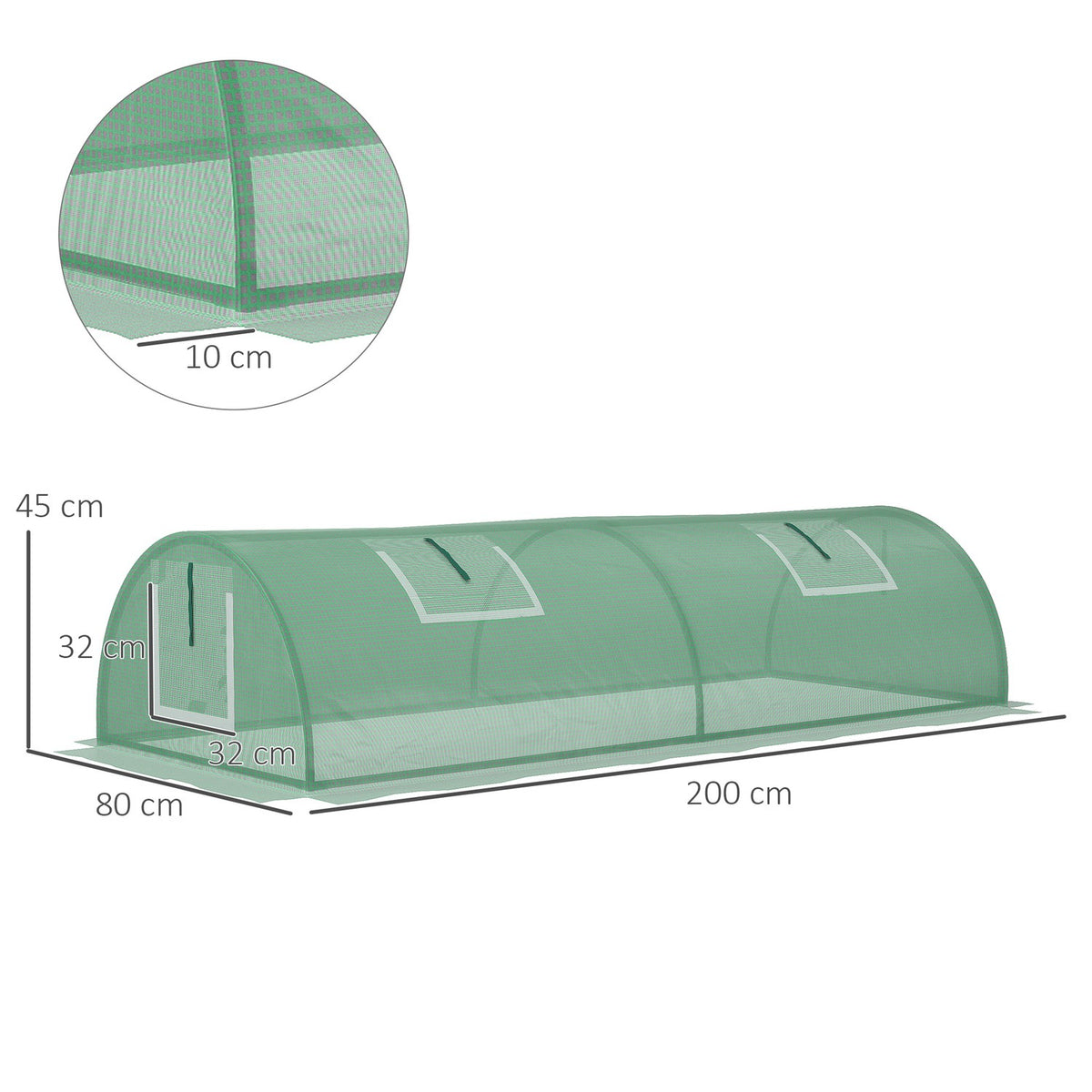 Film Greenhouse Mini Tunnel Greenhouse With Mesh Window, Uv-Resistant, Pe Film, Green, 200X80X45Cm