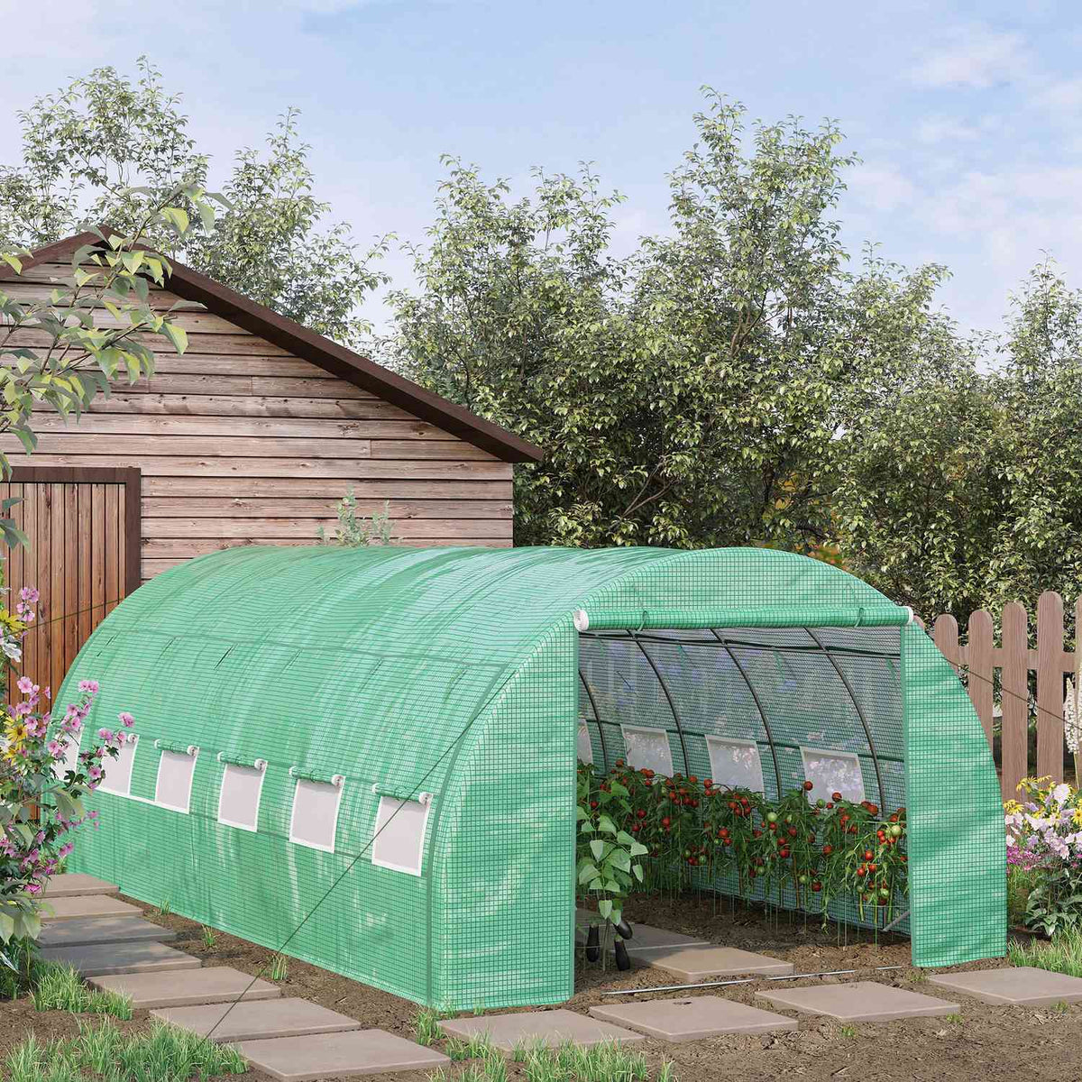 Film Greenhouse Polytunnel 6X3X2M Walkable, Uv Protection, Roll-Up Covers, Steel Tube, Green