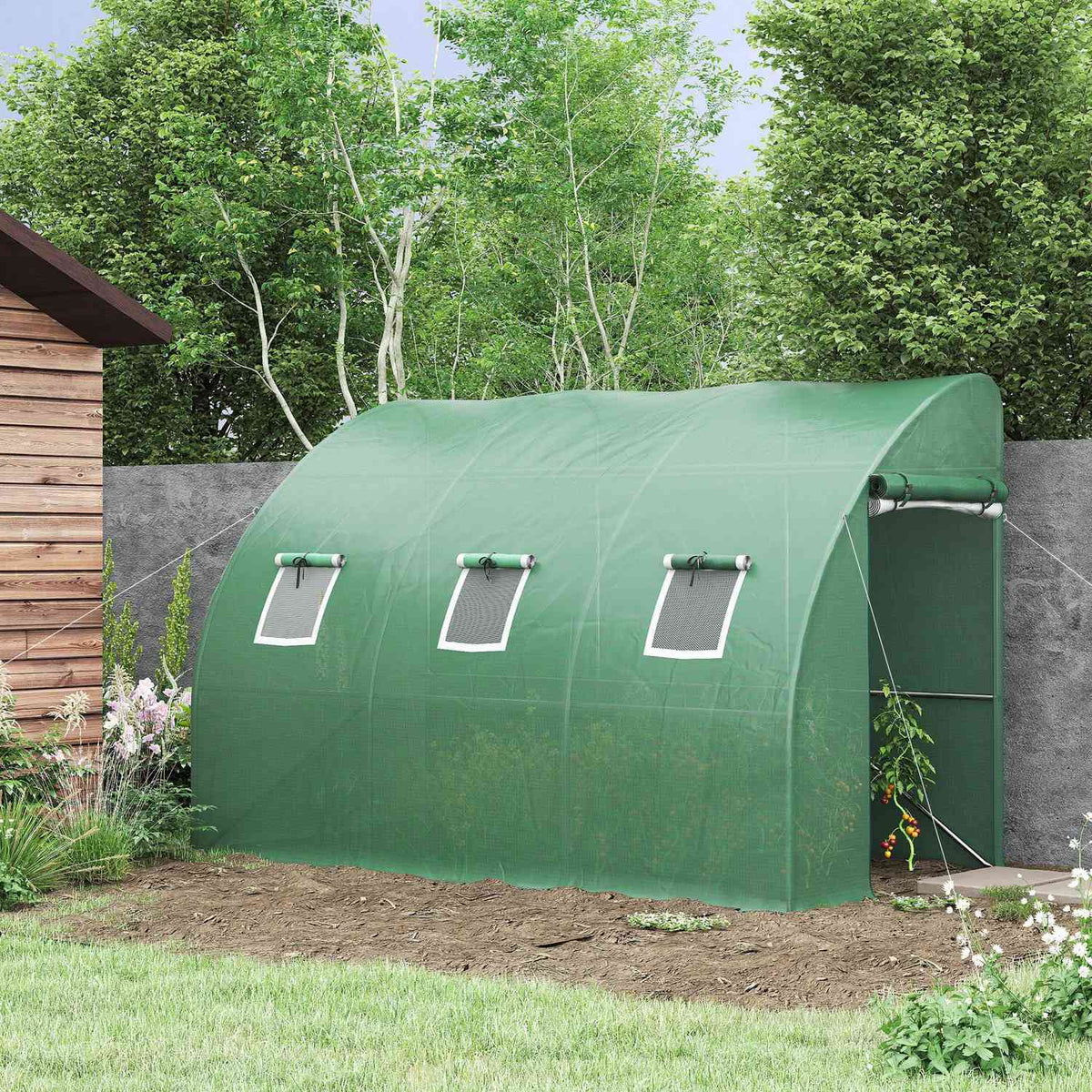 Film Greenhouse Tomato Greenhouse With Mesh Window, Greenhouse With Roll-Up Doors, Propagation House With Uv Protection, Green, 300 X 150 X 197 Cm