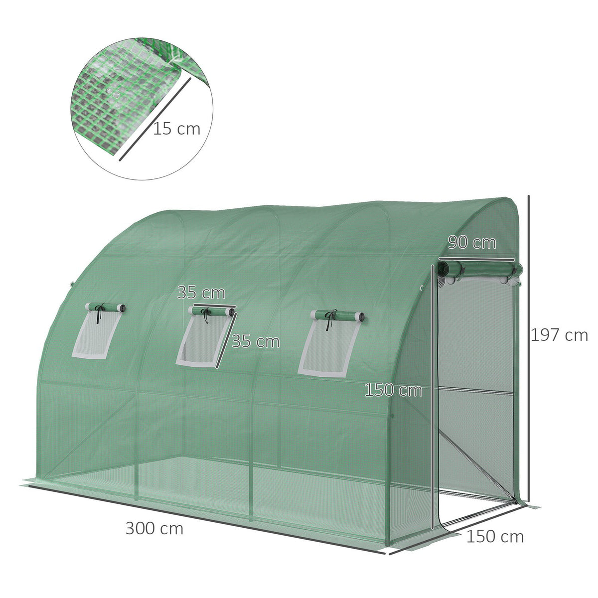 Film Greenhouse Tomato Greenhouse With Mesh Window, Greenhouse With Roll-Up Doors, Propagation House With Uv Protection, Green, 300 X 150 X 197 Cm