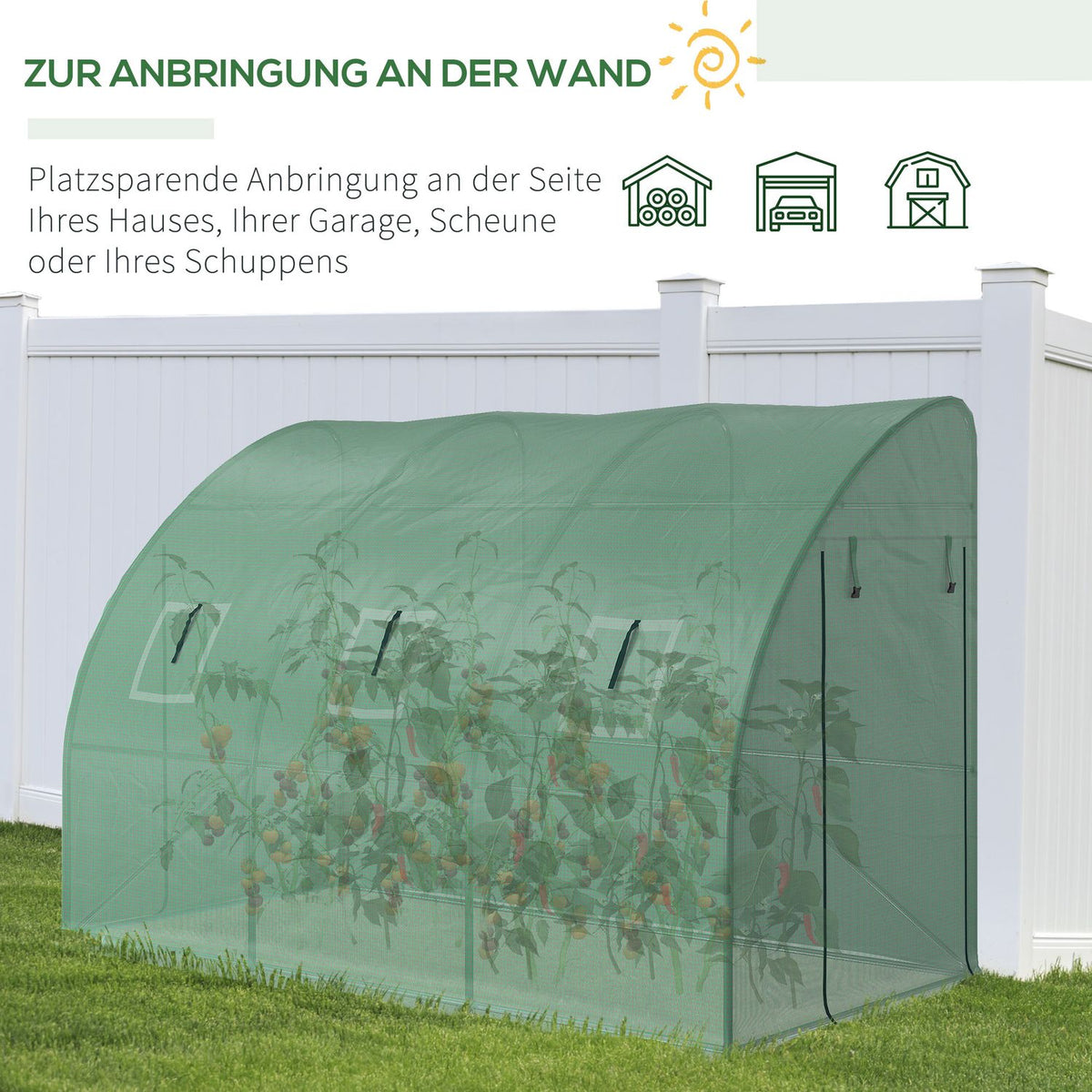 Film Greenhouse Tomato Greenhouse With Mesh Window, Greenhouse With Roll-Up Doors, Propagation House With Uv Protection, Green, 300 X 150 X 197 Cm