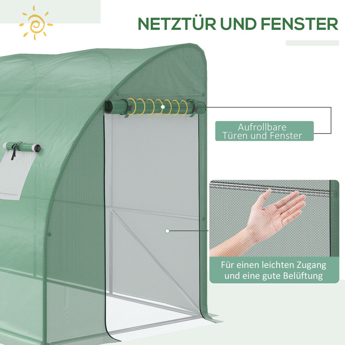 Film Greenhouse Tomato Greenhouse With Mesh Window, Greenhouse With Roll-Up Doors, Propagation House With Uv Protection, Green, 300 X 150 X 197 Cm