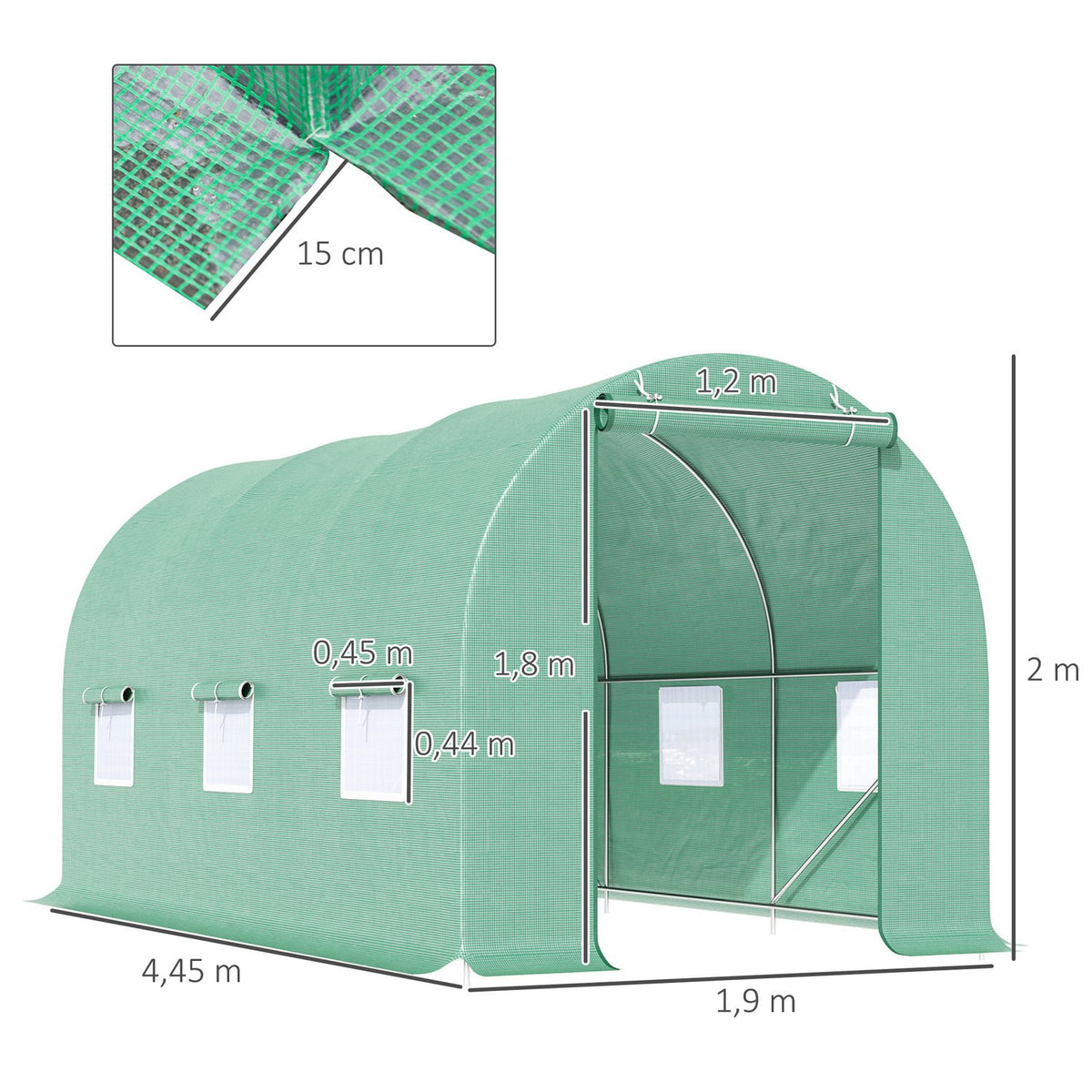 Film Greenhouse Tomato Greenhouse With Window, Greenhouse Film Tunnel, Green, 445X190X200Cm