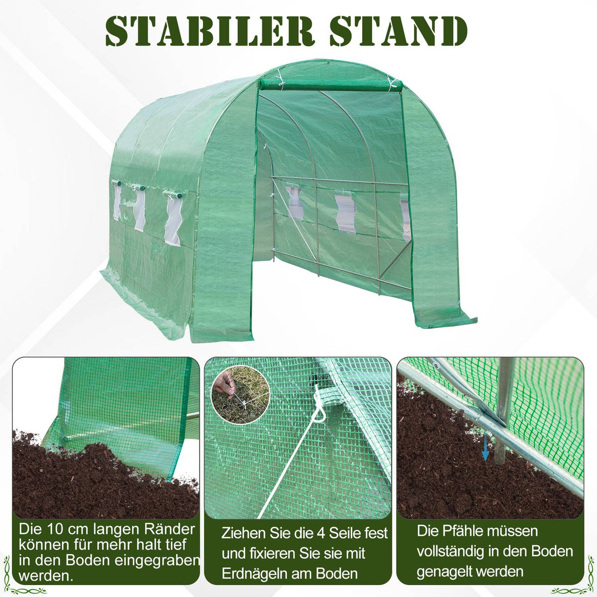 Film Greenhouse Tomato Greenhouse With Window, Greenhouse Film Tunnel, Green, 445X190X200Cm
