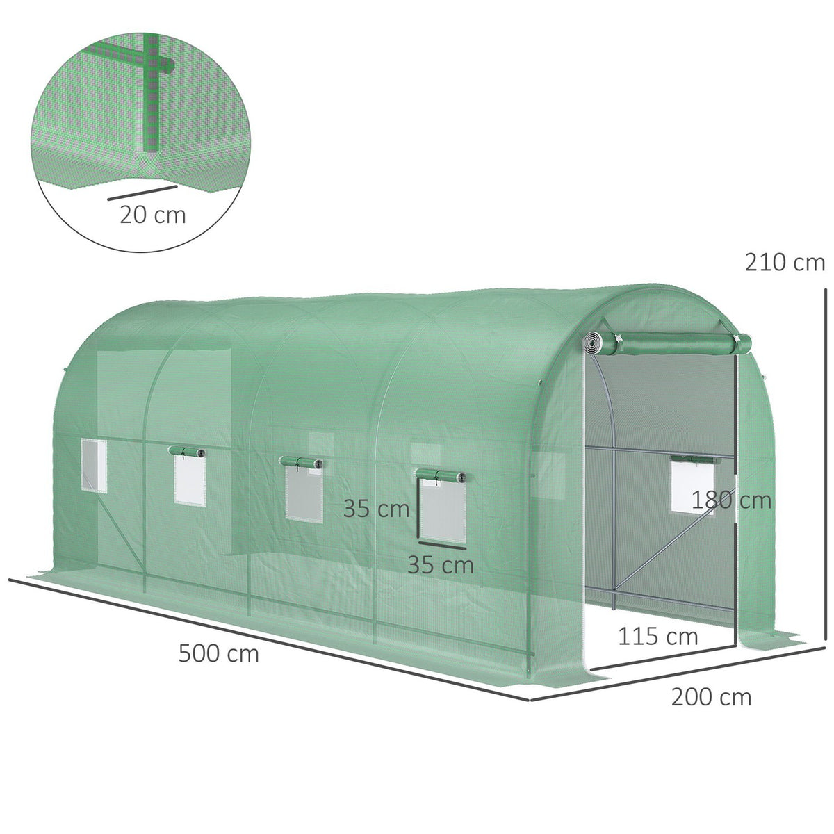 Film Greenhouse Tomato Greenhouse With Window, Polytunnel, Green, 500X200X210Cm