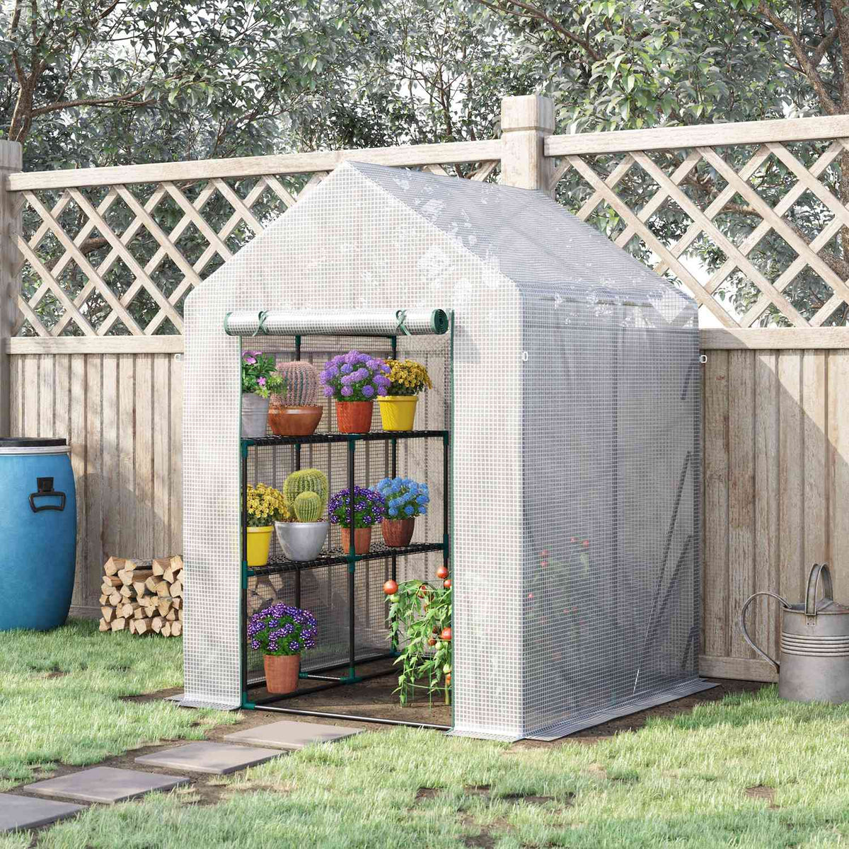 Film Greenhouse Walk-In Greenhouse With 4 Shelf Levels Tomato Greenhouse Greenhouse Cold Frame White Steel Pe Plastic 143X143X195Cm