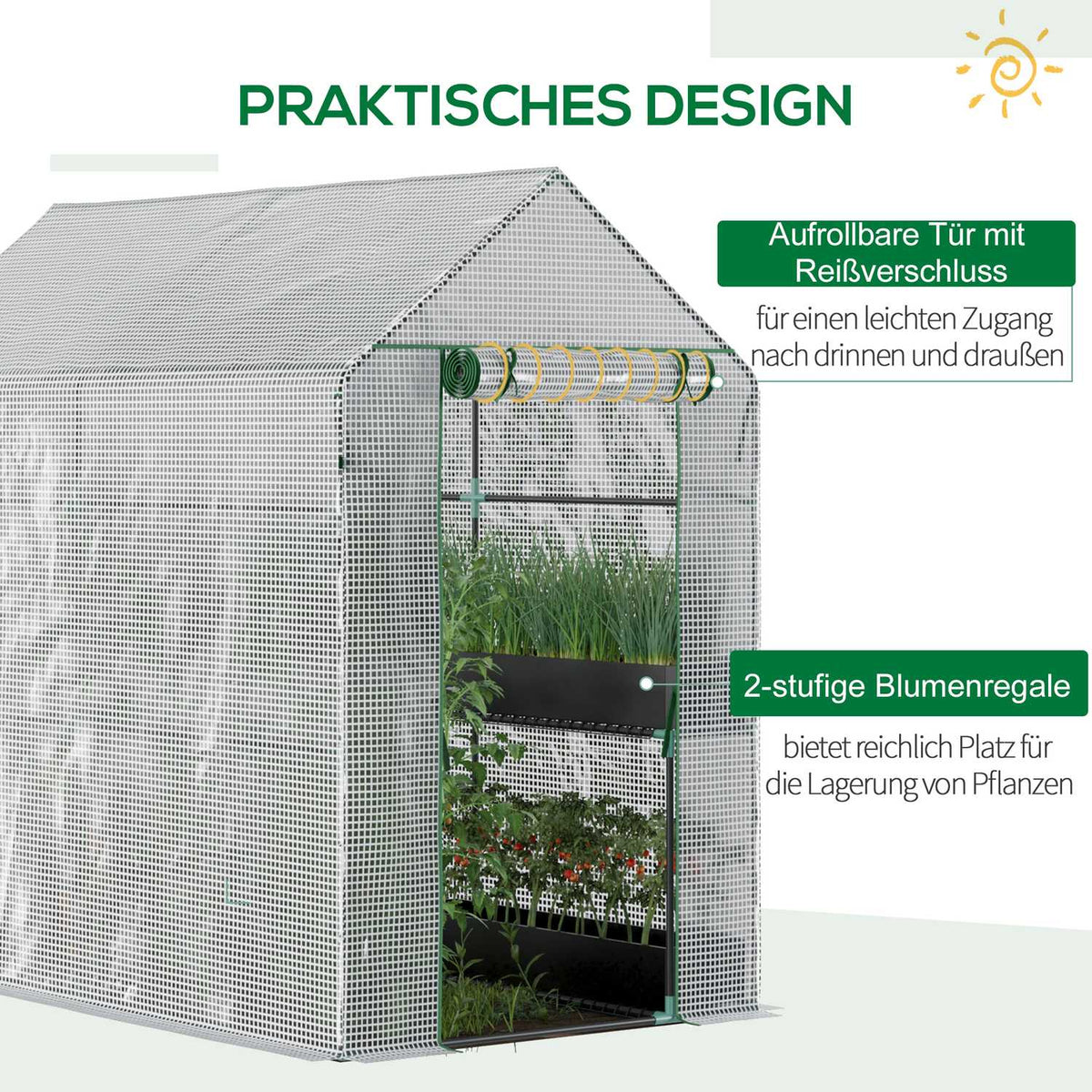 Film Greenhouse Walk-In Greenhouse With 4 Shelf Levels Tomato Greenhouse Greenhouse Cold Frame With Door Green Steel Pe 120 X 186 X 190 Cm