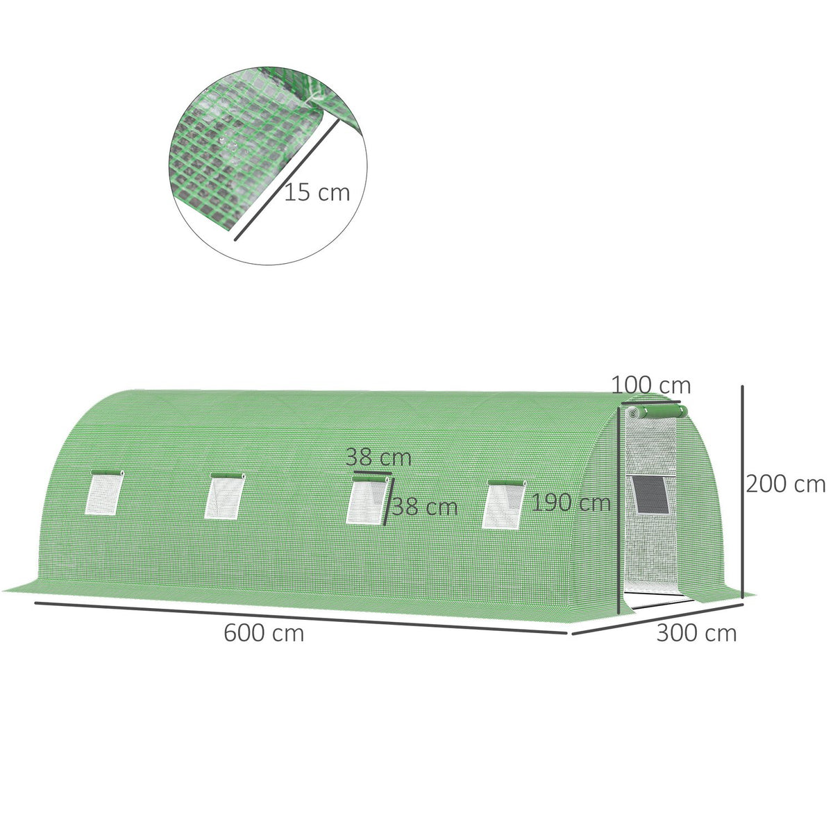 Film Greenhouse Walk-In Polytunnel 6 X 3 M Greenhouse With 8 Windows Greenhouse Frost Protection Steel Tube Dark Green