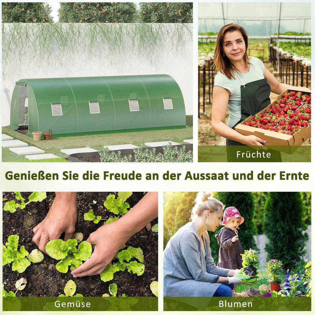 Film Greenhouse Walk-In Polytunnel 6 X 3 M Greenhouse With 8 Windows Greenhouse Frost Protection Steel Tube Dark Green